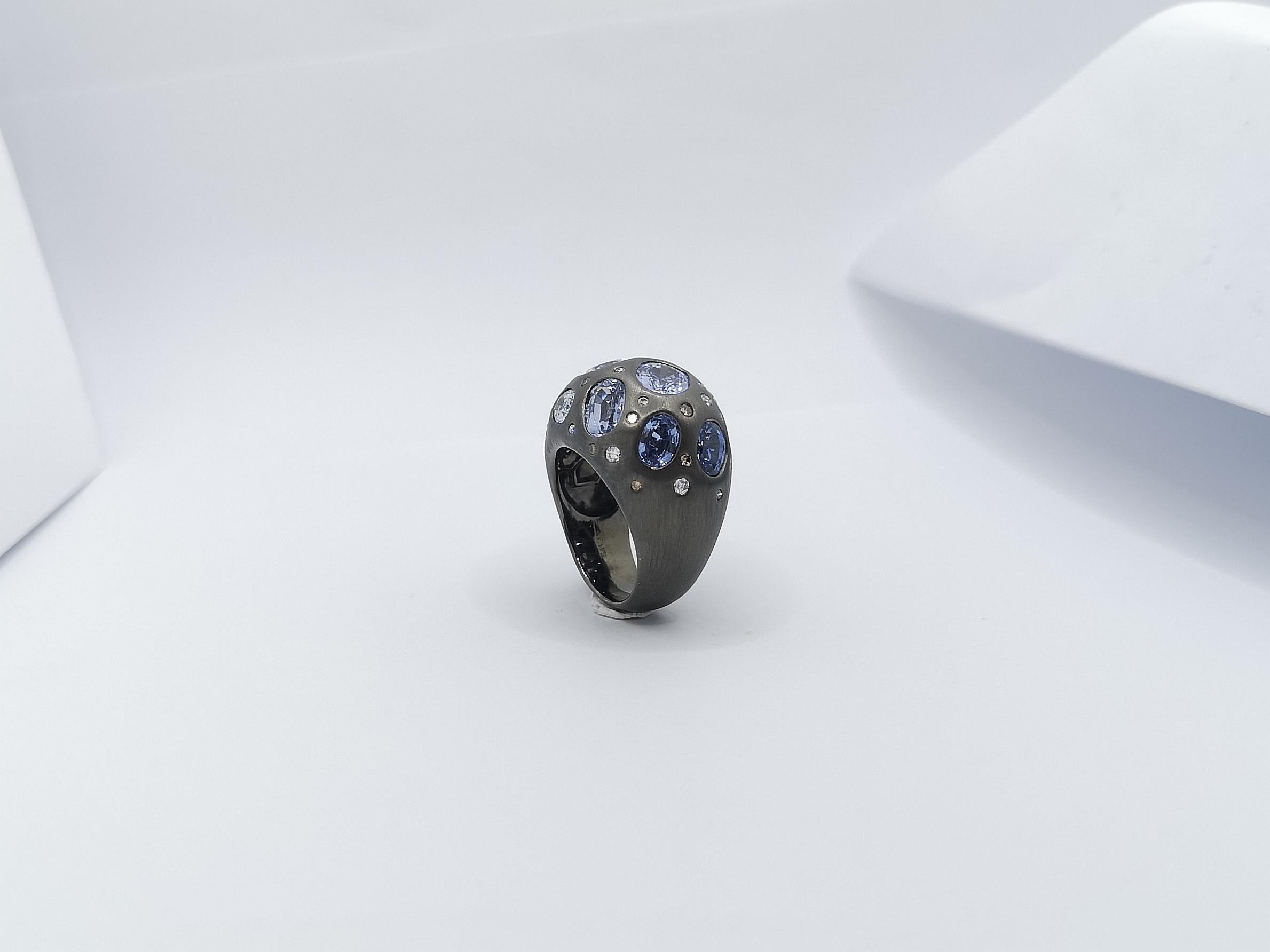 Blue Sapphire with Diamond and Brown Diamond Ring Set in 18 Karat White Gold  For Sale 5