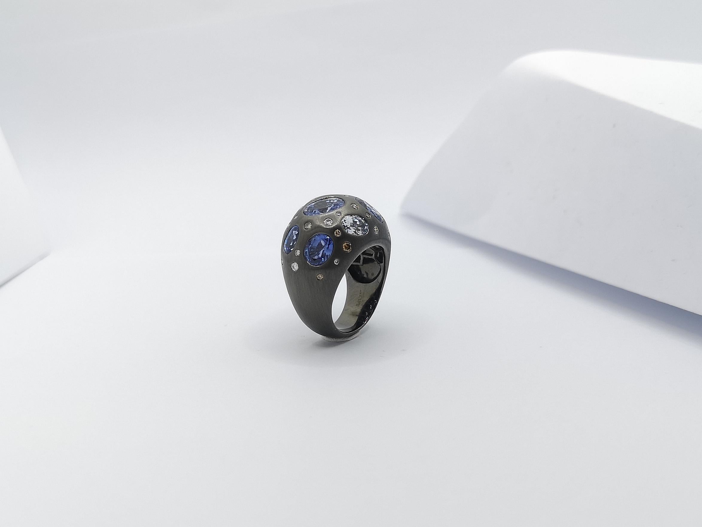Blue Sapphire with Diamond and Brown Diamond Ring Set in 18 Karat White Gold  For Sale 6