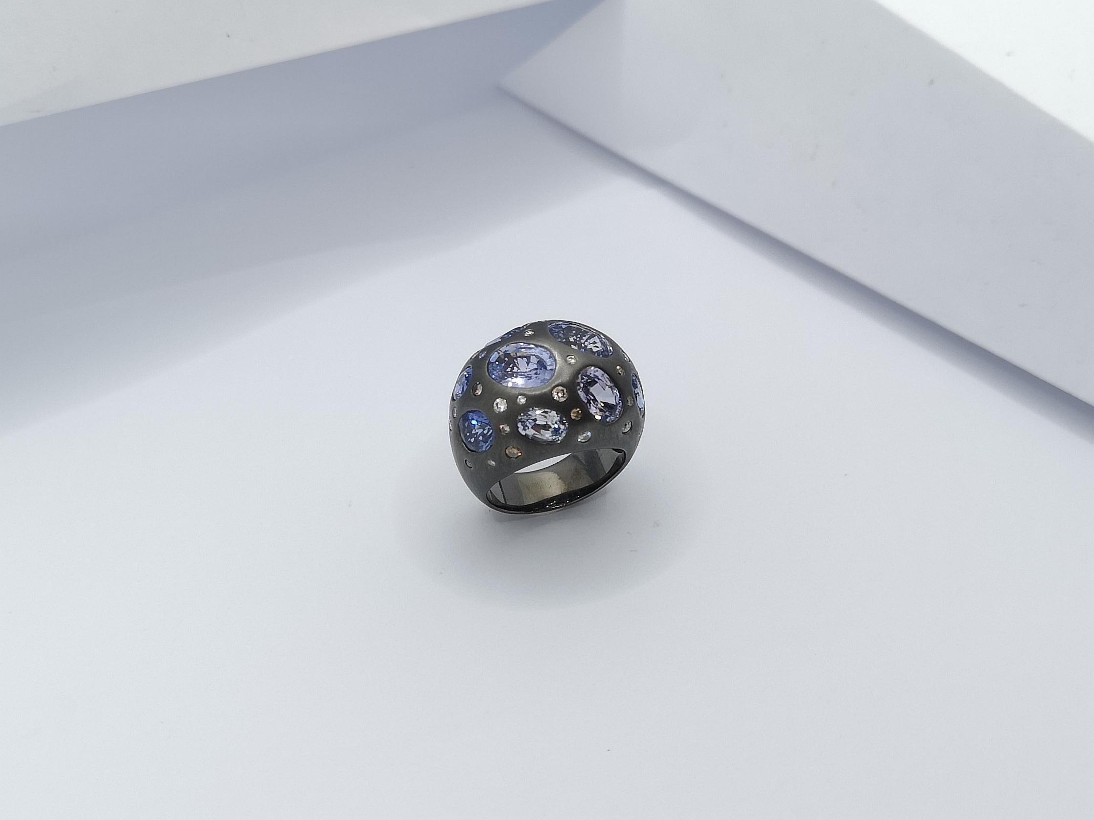 Blue Sapphire with Diamond and Brown Diamond Ring Set in 18 Karat White Gold  For Sale 9