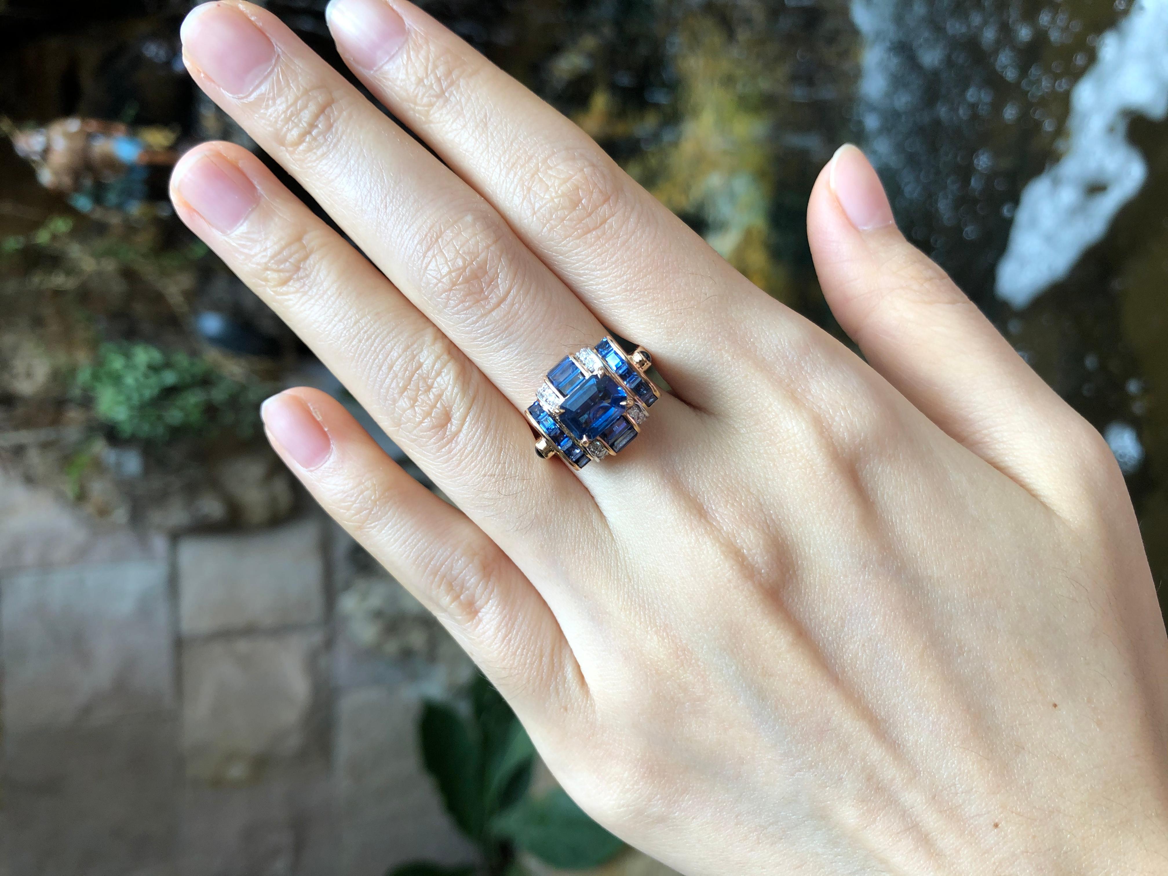Blue Sapphire 1.49 carats with Blue Sapphire 1.96 carats, Diamond 0.11 carat and Cabochon Blue Sapphire 0.15 carat Ring set in 18 Karat Rose Gold Settings

Width:  1.9 cm 
Length: 1.4 cm
Ring Size: 54
Total Weight: 7.08 grams


