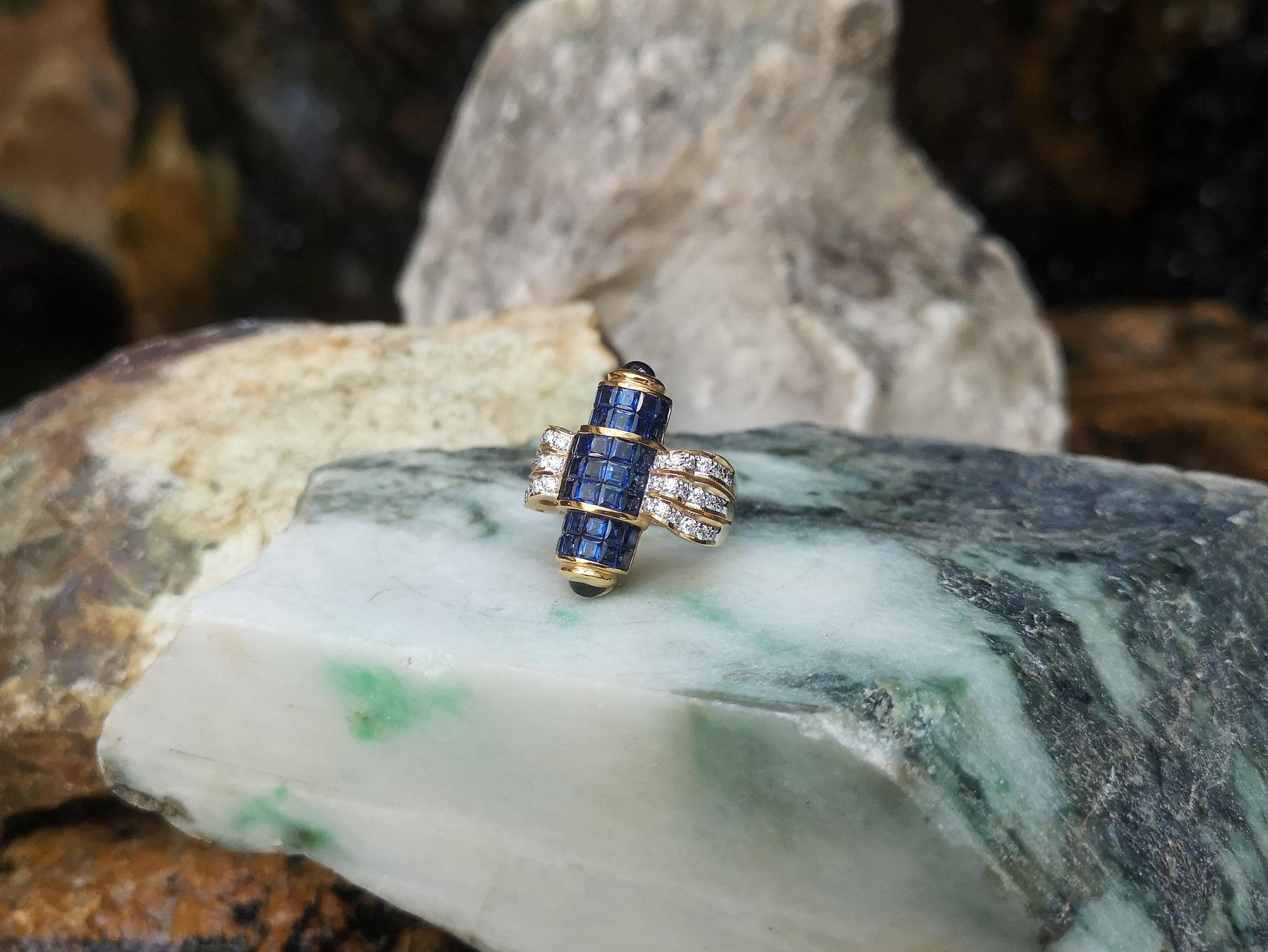Ring mit blauem Blauem Saphir mit Diamant und blauem Saphir im Cabochon-Schliff aus 18 Karat Gold im Angebot 4