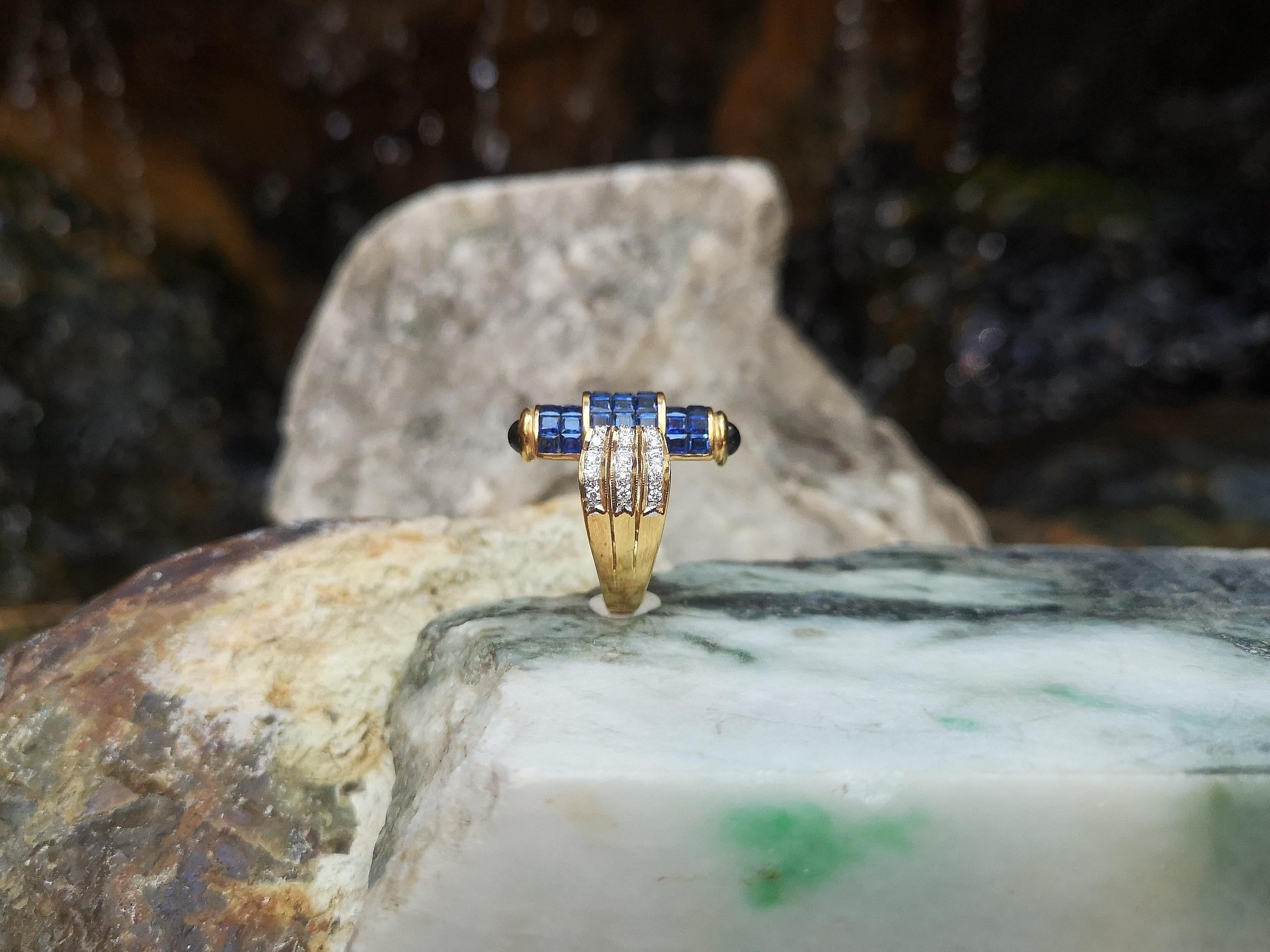 Blue Sapphire with Diamond and Cabochon Blue Sapphire Ring Set in 18 Karat Gold For Sale 7