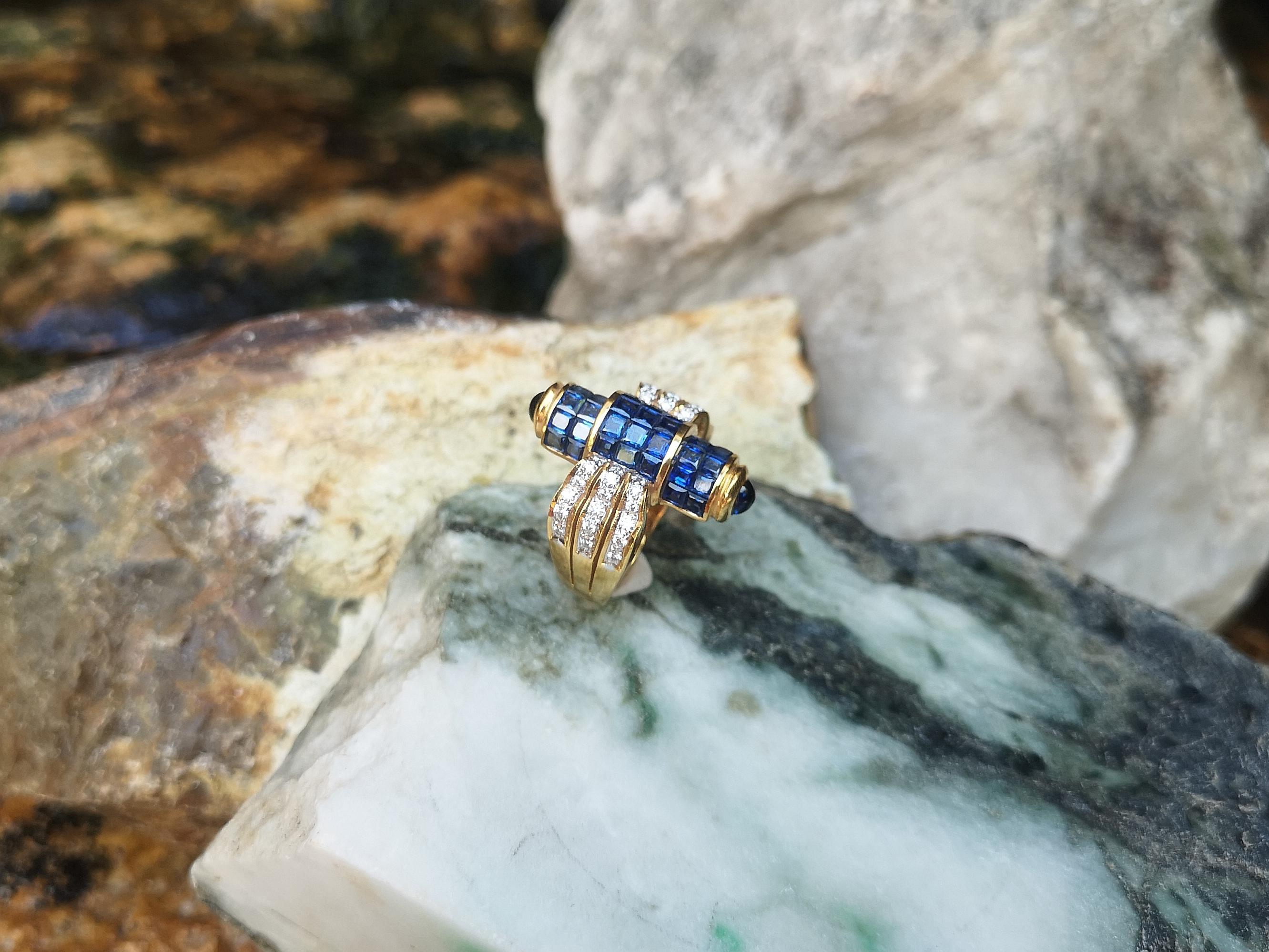 Ring mit blauem Blauem Saphir mit Diamant und blauem Saphir im Cabochon-Schliff aus 18 Karat Gold im Angebot 9