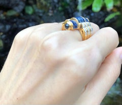 Blue Sapphire with Diamond and Cabochon Blue Sapphire Ring Set in 18 Karat Gold