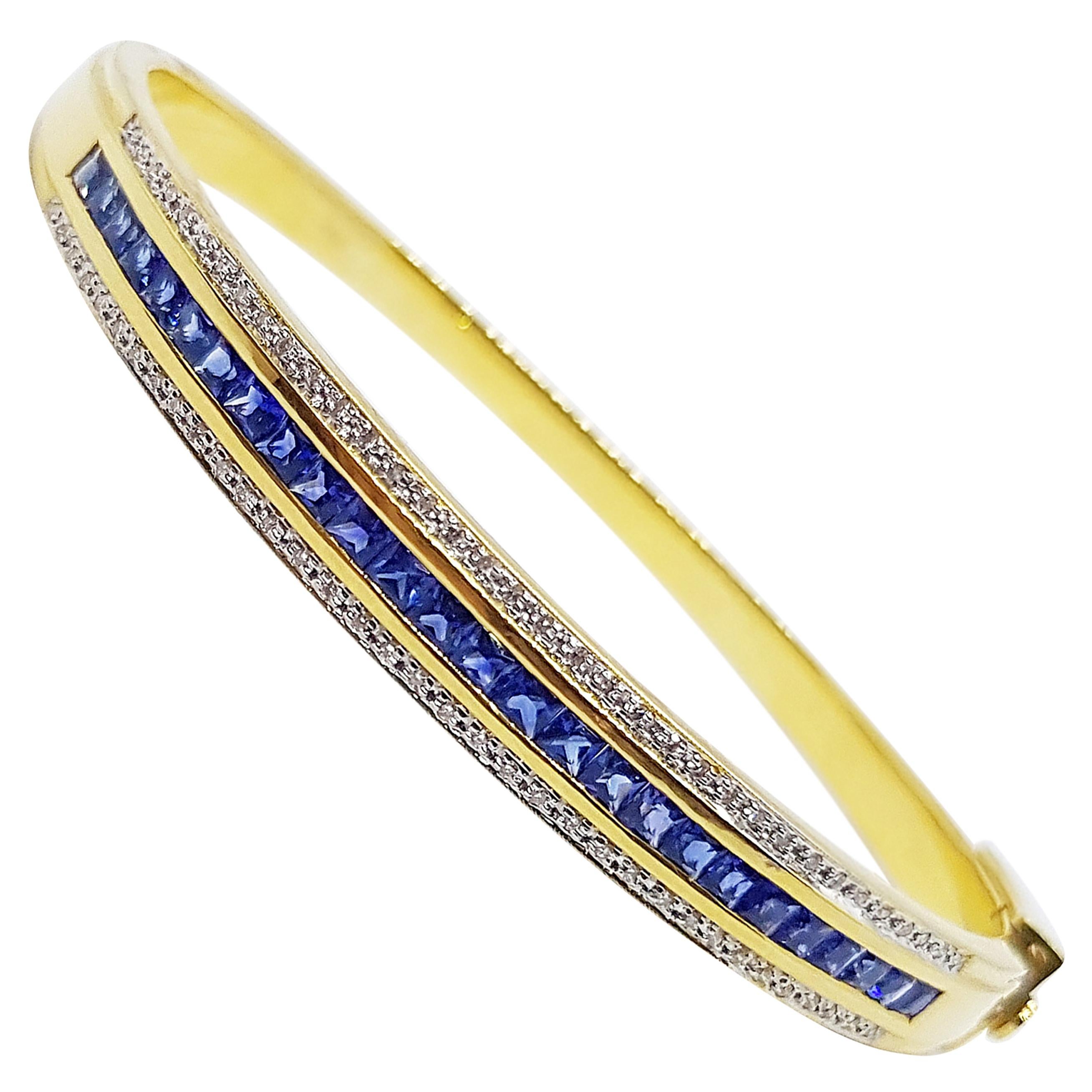 Blue Sapphire with Diamond Bangle Set in 18 Karat Gold Settings For Sale