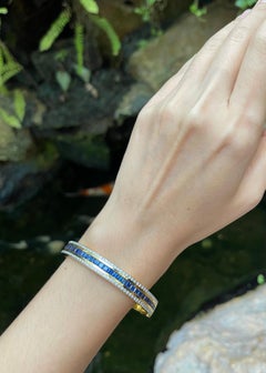 Blue Sapphire with Diamond Bangle set in 18K Gold Setting