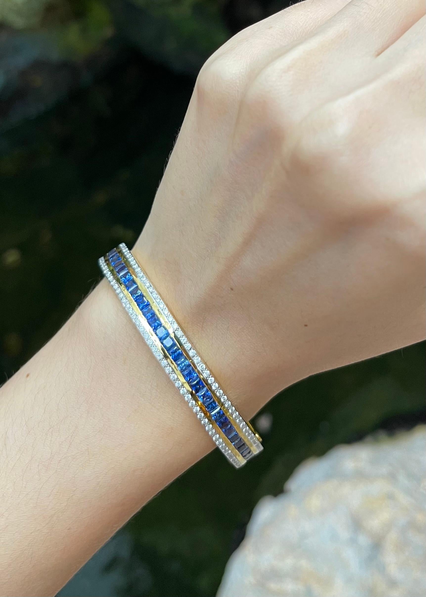 Blauer Saphir mit Diamant-Armreif in 18K Gold-Fassung Damen im Angebot