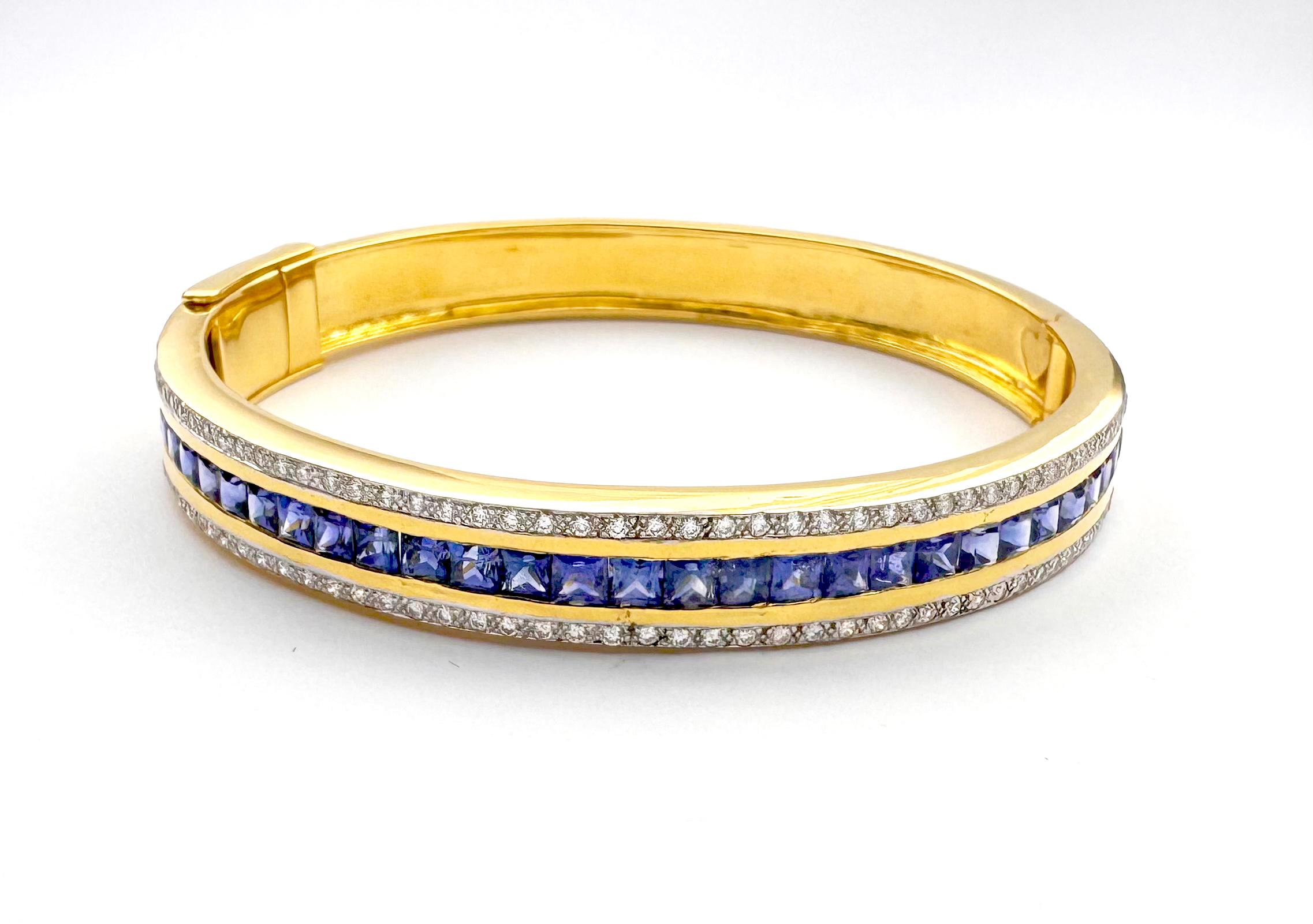 Blauer Saphir mit Diamant-Armreif in 18K Gold-Fassung im Angebot 1