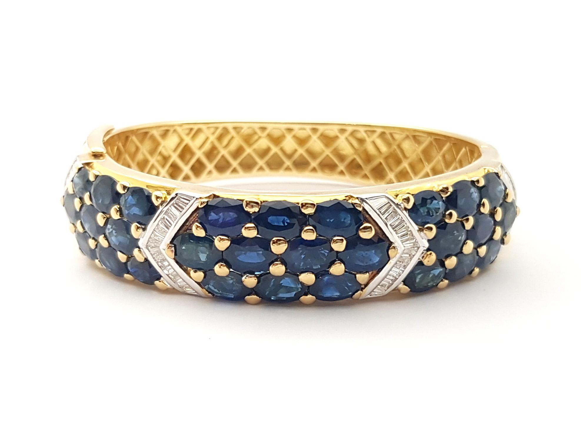 Armreif mit blauem Saphir und Diamant in 18 Karat Goldfassungen gefasst im Angebot 4