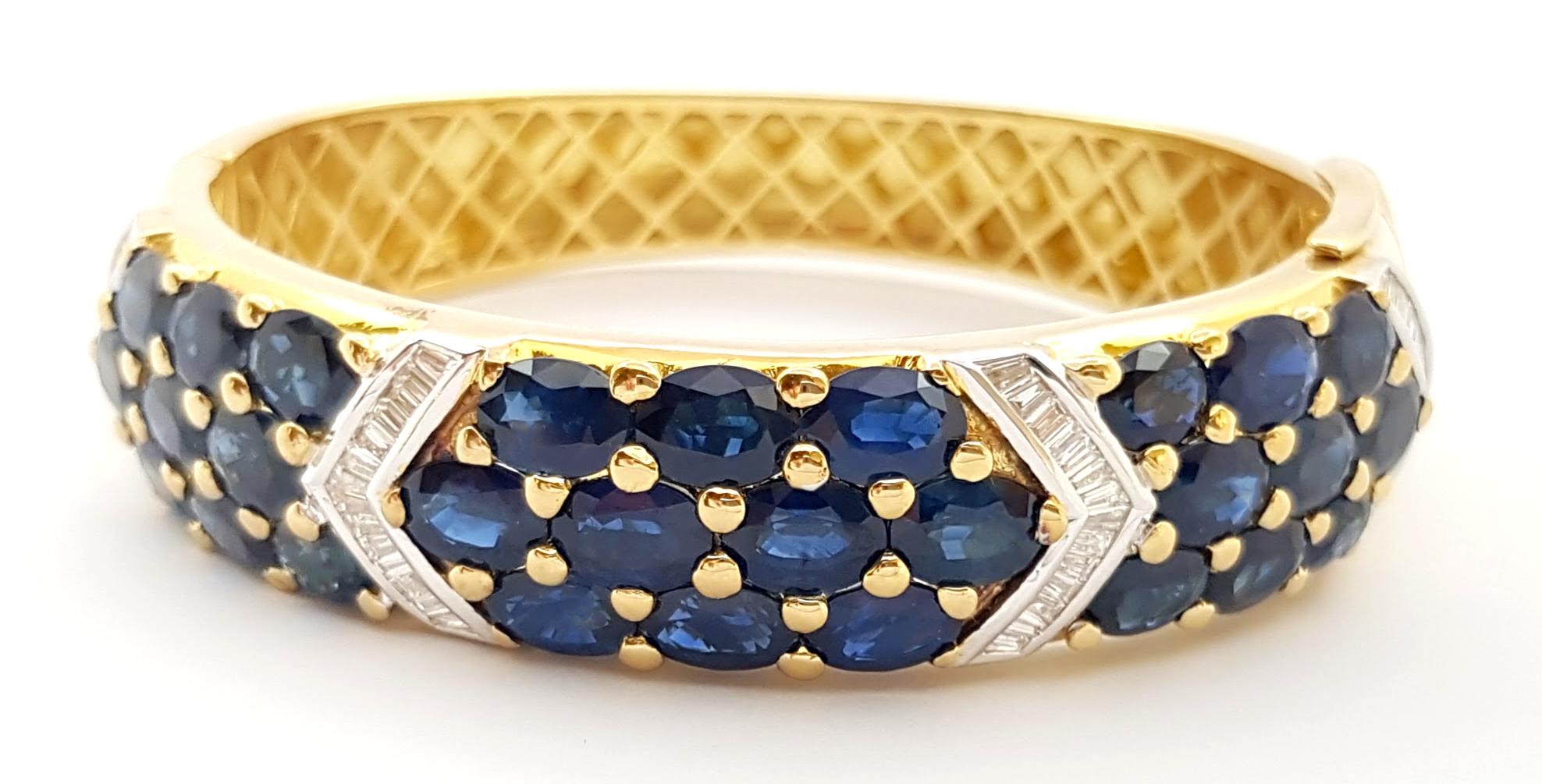 Armreif mit blauem Saphir und Diamant in 18 Karat Goldfassungen gefasst im Angebot 3