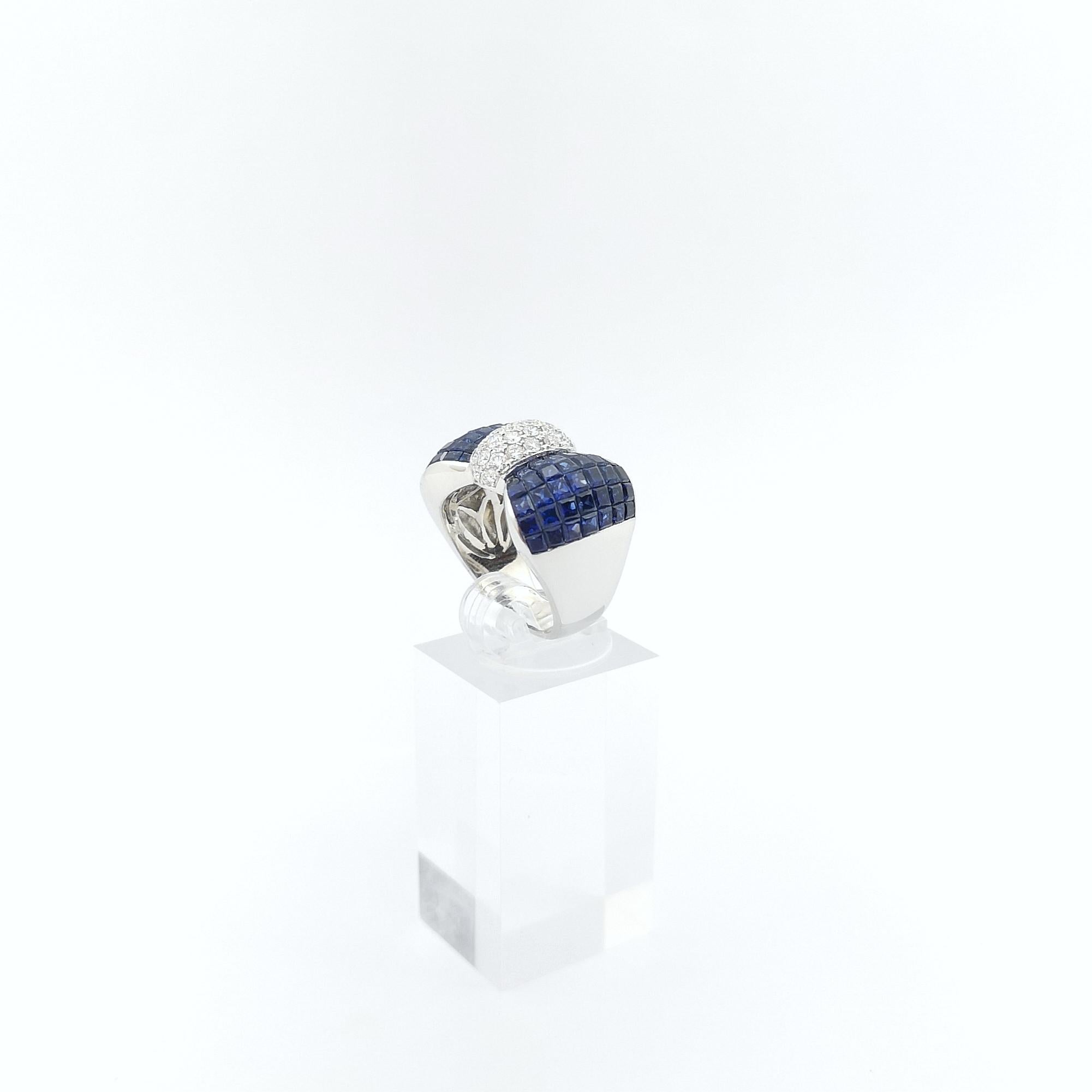 Blue Sapphire with Diamond Bow Ring set in 18K White Gold Settings For Sale 8