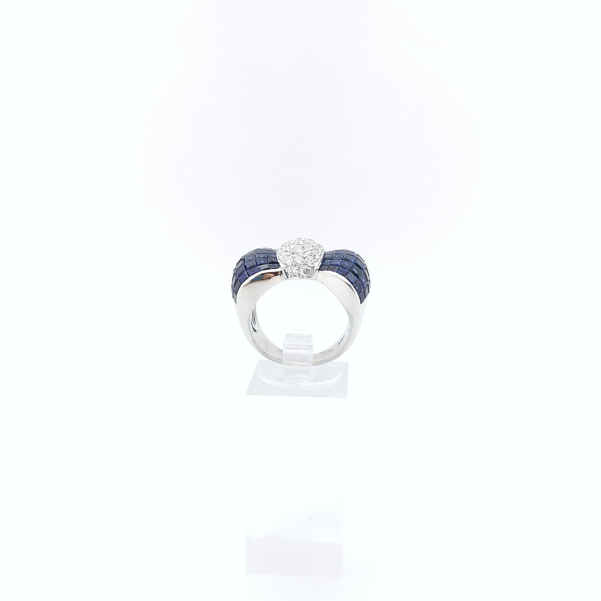 Blue Sapphire with Diamond Bow Ring set in 18K White Gold Settings For Sale 9