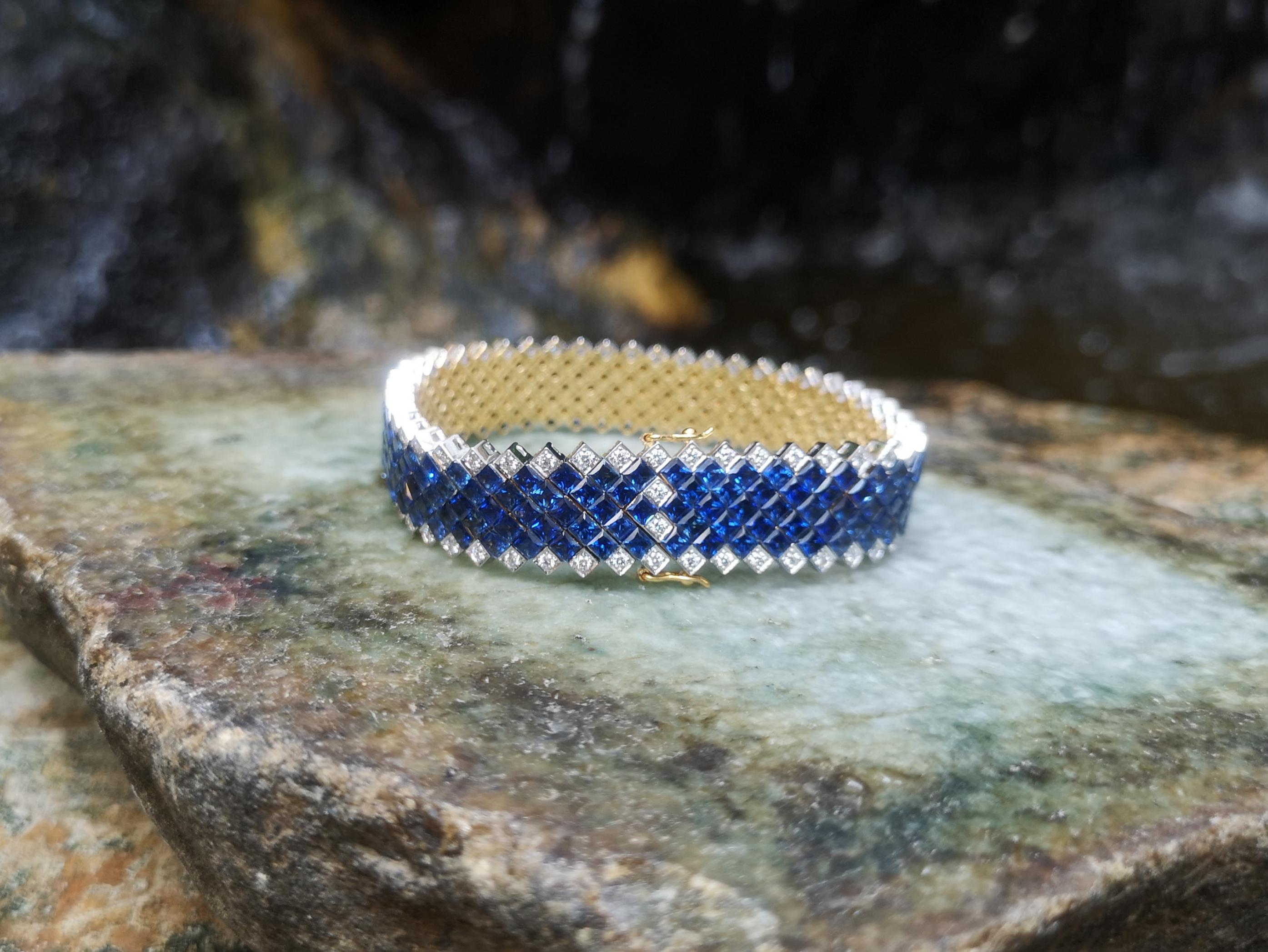 Women's or Men's Blue Sapphire with Diamond Bracelet Set in 18 Karat Gold Settings For Sale