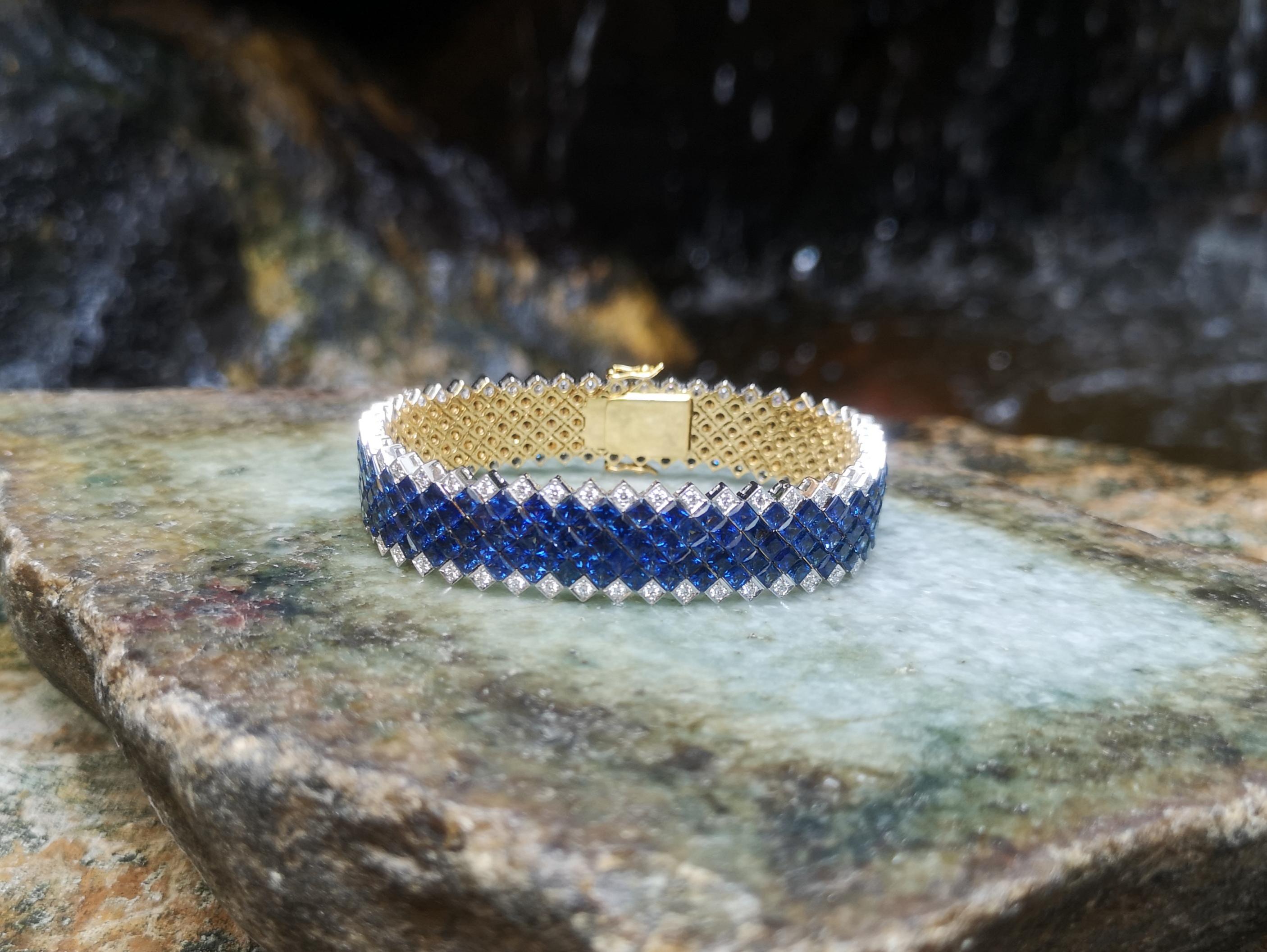 Blue Sapphire with Diamond Bracelet Set in 18 Karat Gold Settings For Sale 1