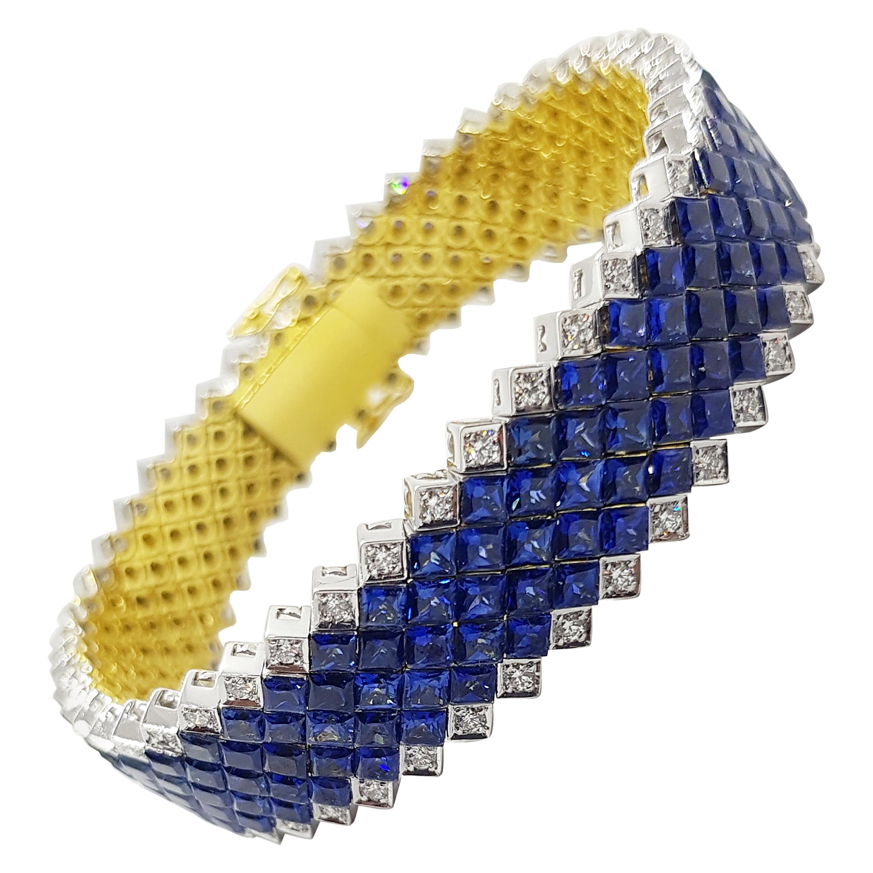 Blue Sapphire with Diamond Bracelet Set in 18 Karat Gold Settings