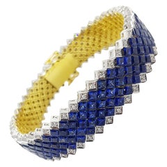 Blauer Saphir mit Diamant-Armband in 18 Karat Goldfassung