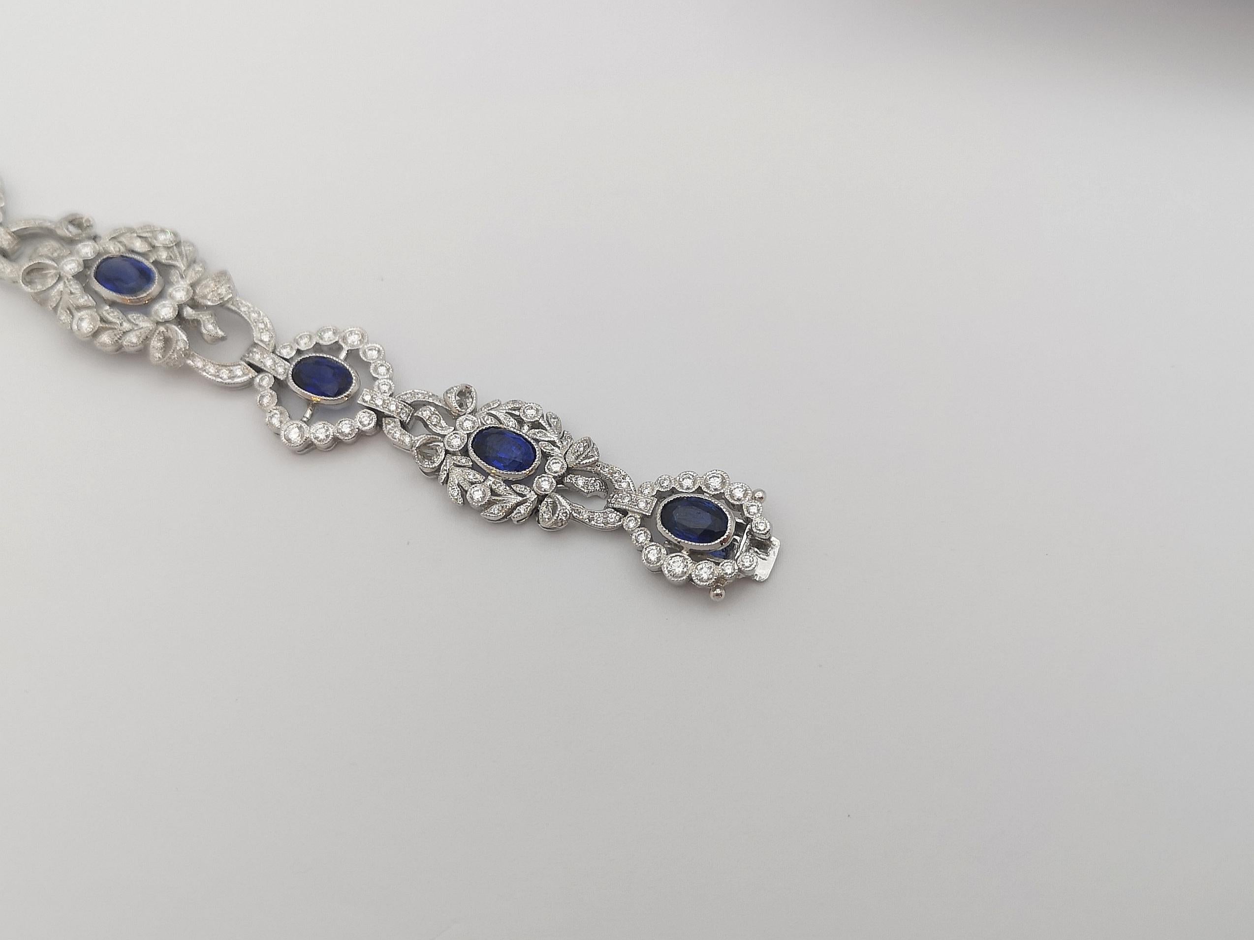  Blue Sapphire with Diamond Bracelet set in 18 Karat White Gold Settings For Sale 2