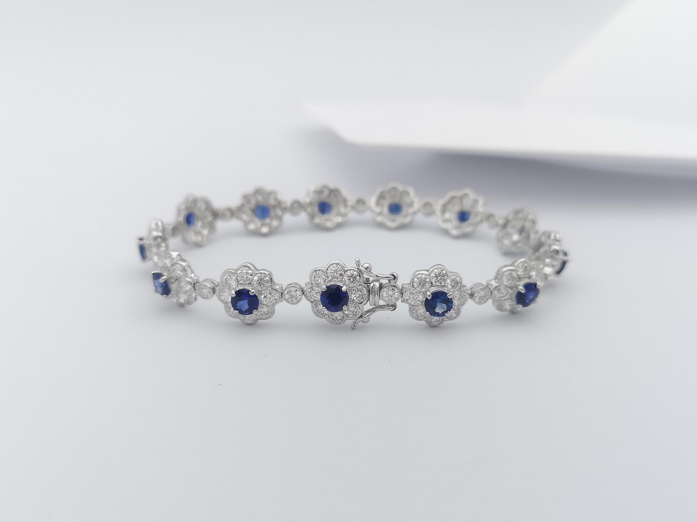Blue Sapphire with Diamond Bracelet Set in 18 Karat White Gold Settings For Sale 2
