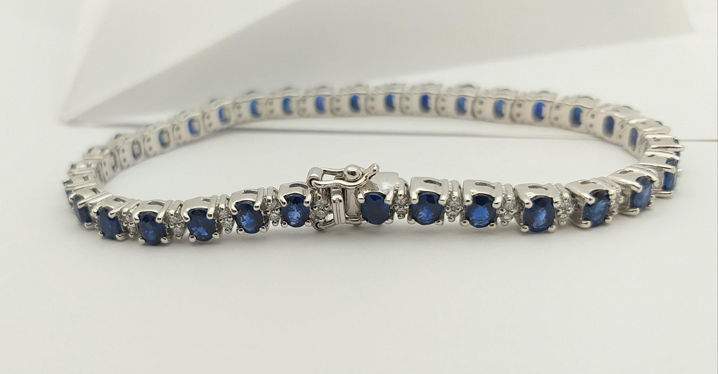 Blue Sapphire with Diamond Bracelet set in 18 Karat White Gold Settings For Sale 6