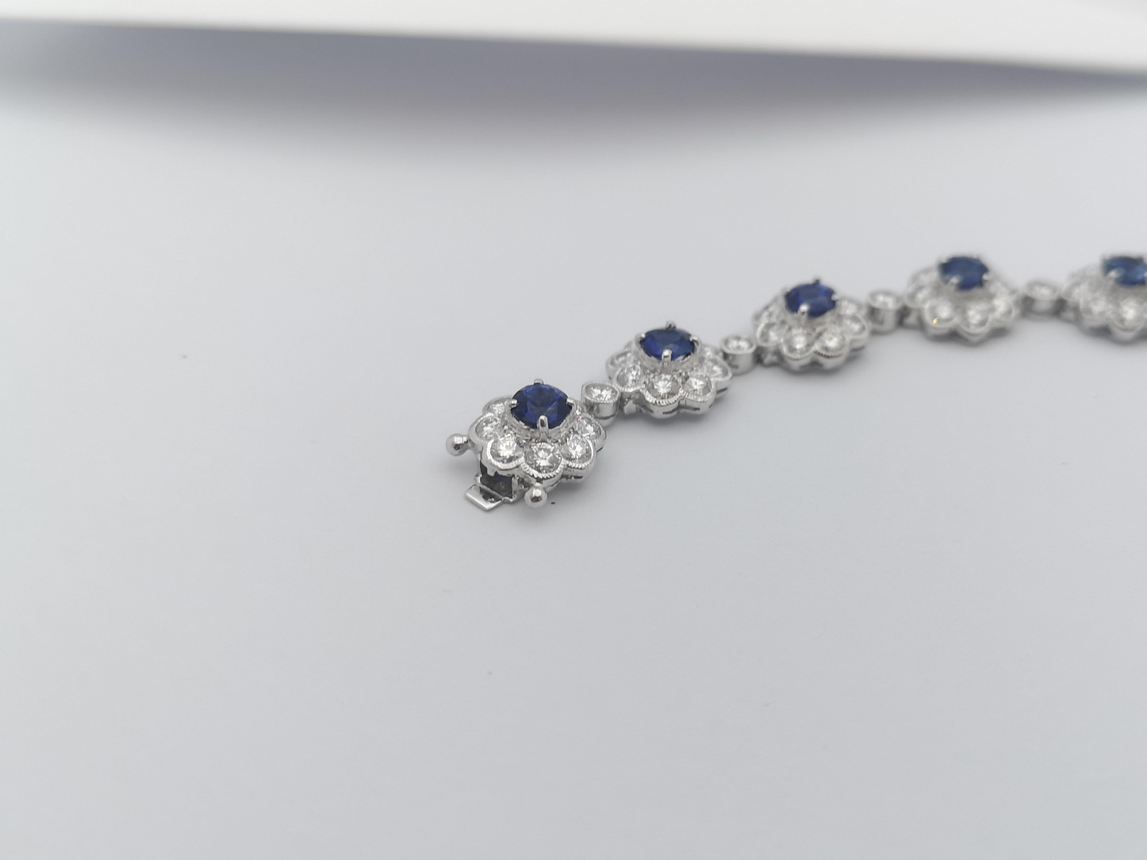 Blue Sapphire with Diamond Bracelet Set in 18 Karat White Gold Settings For Sale 5