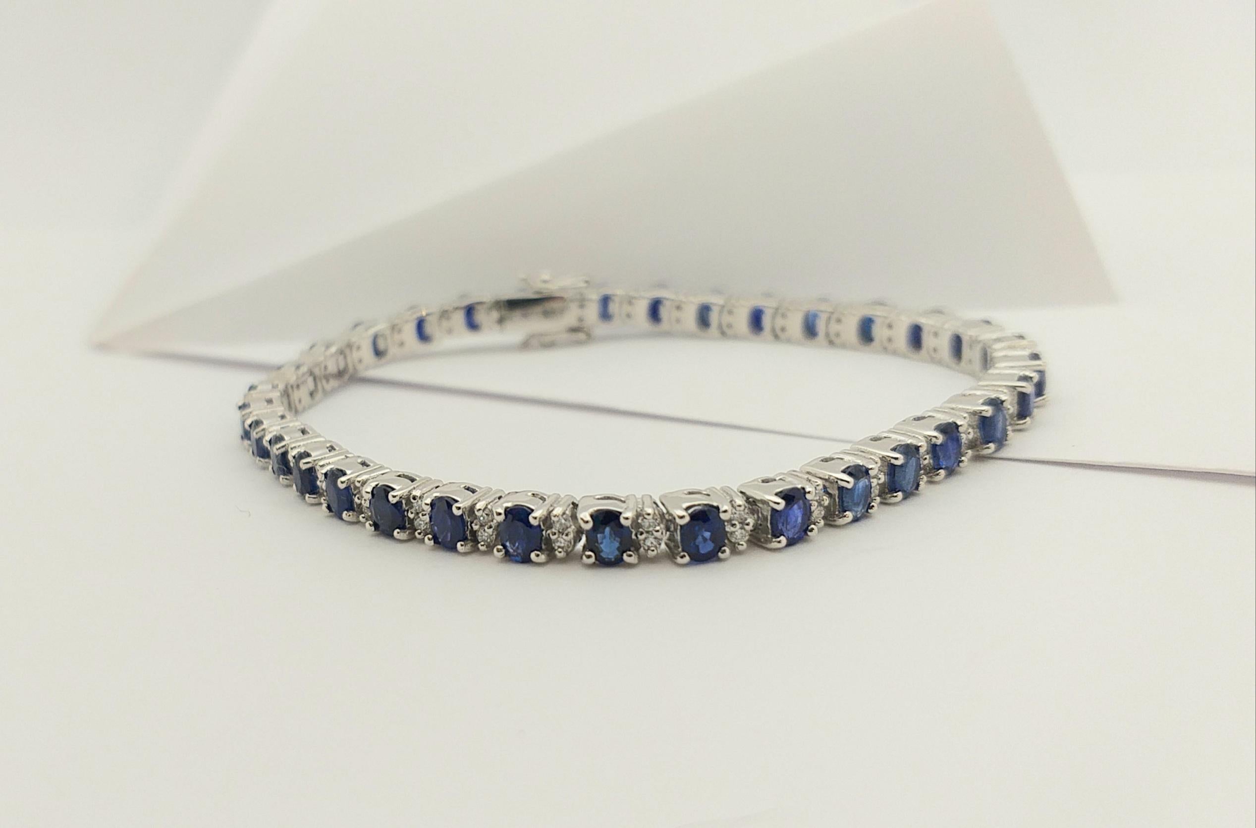 Blue Sapphire with Diamond Bracelet set in 18 Karat White Gold Settings For Sale 8