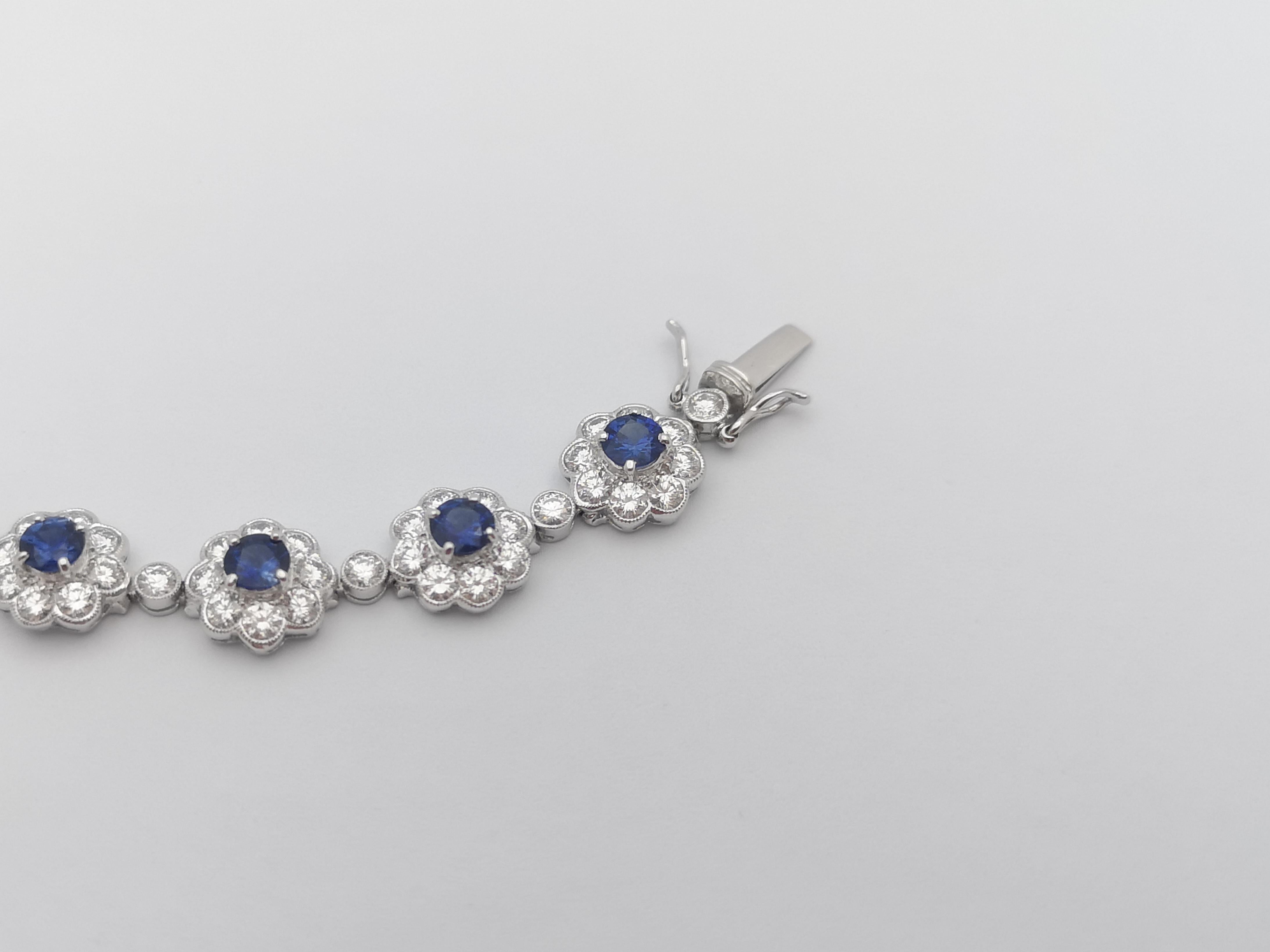 Blue Sapphire with Diamond Bracelet Set in 18 Karat White Gold Settings For Sale 6