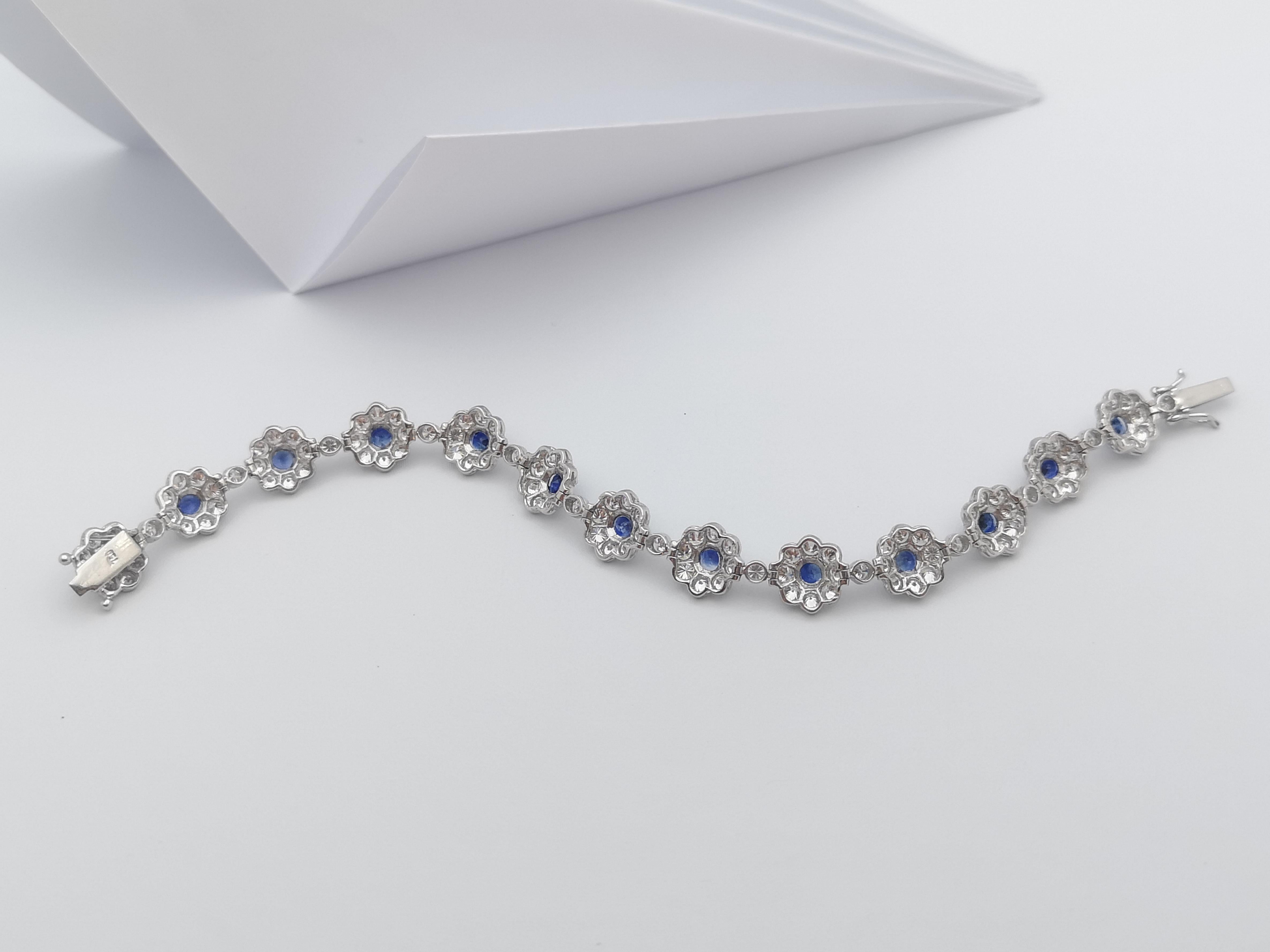 Blue Sapphire with Diamond Bracelet Set in 18 Karat White Gold Settings For Sale 7
