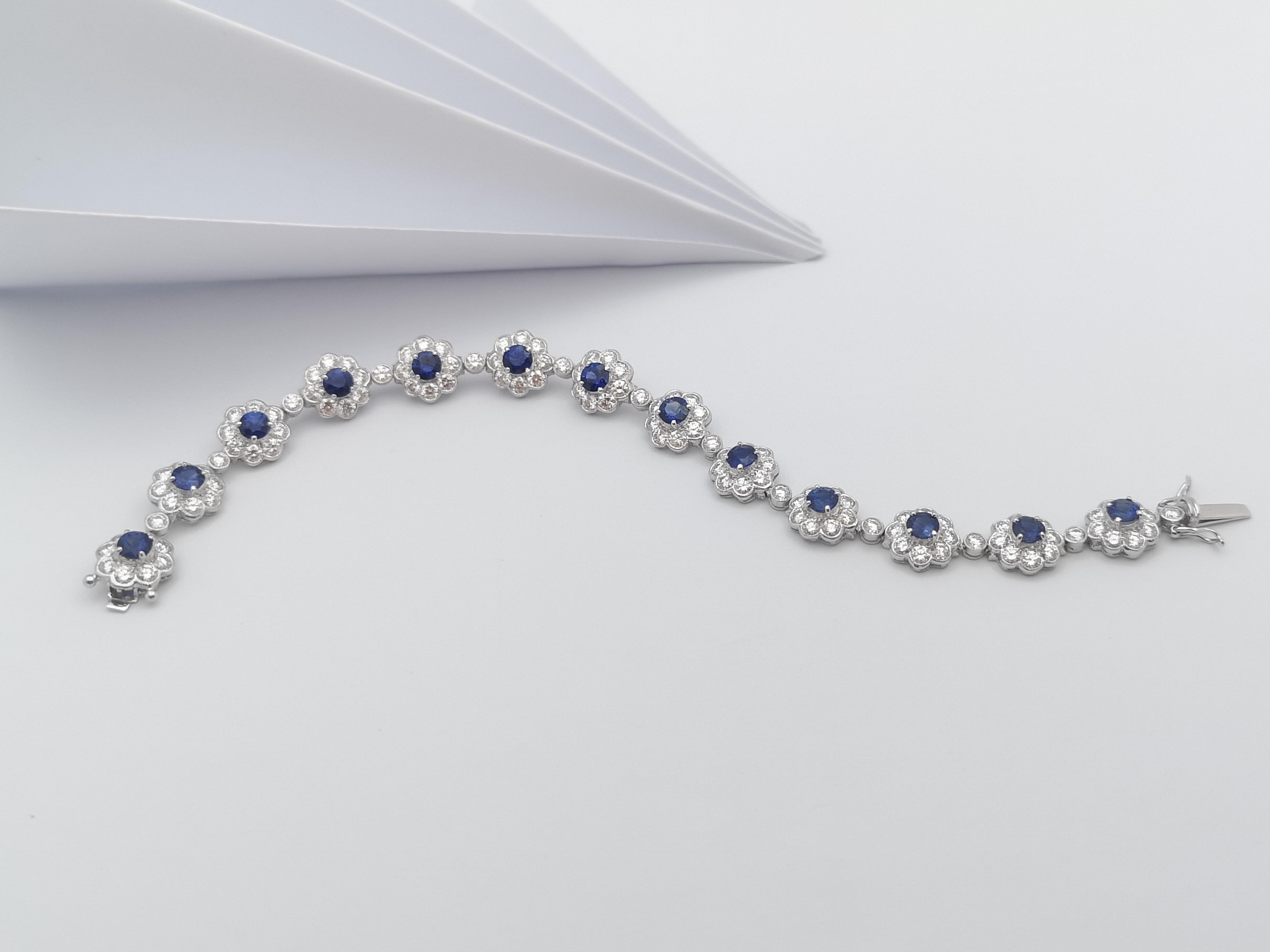 Blue Sapphire with Diamond Bracelet Set in 18 Karat White Gold Settings For Sale 8