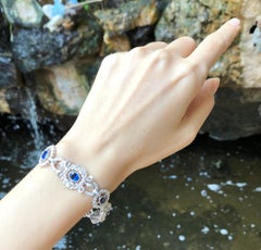Blue Sapphire with Diamond Bracelet set in 18 Karat White Gold Settings