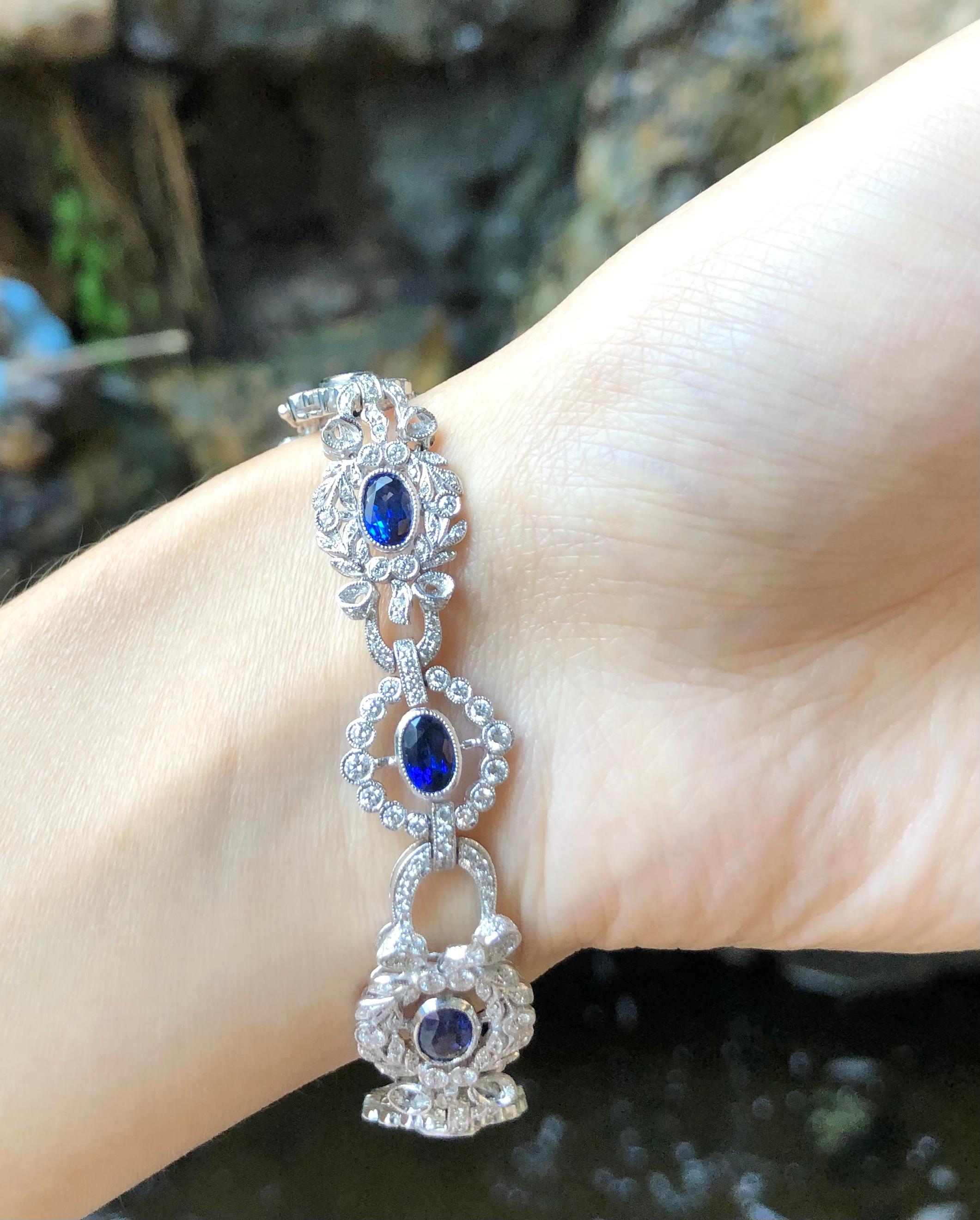 Women's  Blue Sapphire with Diamond Bracelet set in 18 Karat White Gold Settings For Sale