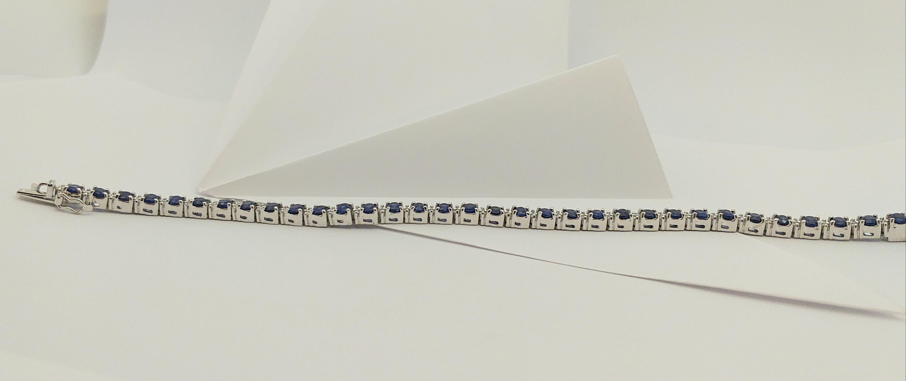 Blue Sapphire with Diamond Bracelet set in 18 Karat White Gold Settings For Sale 3