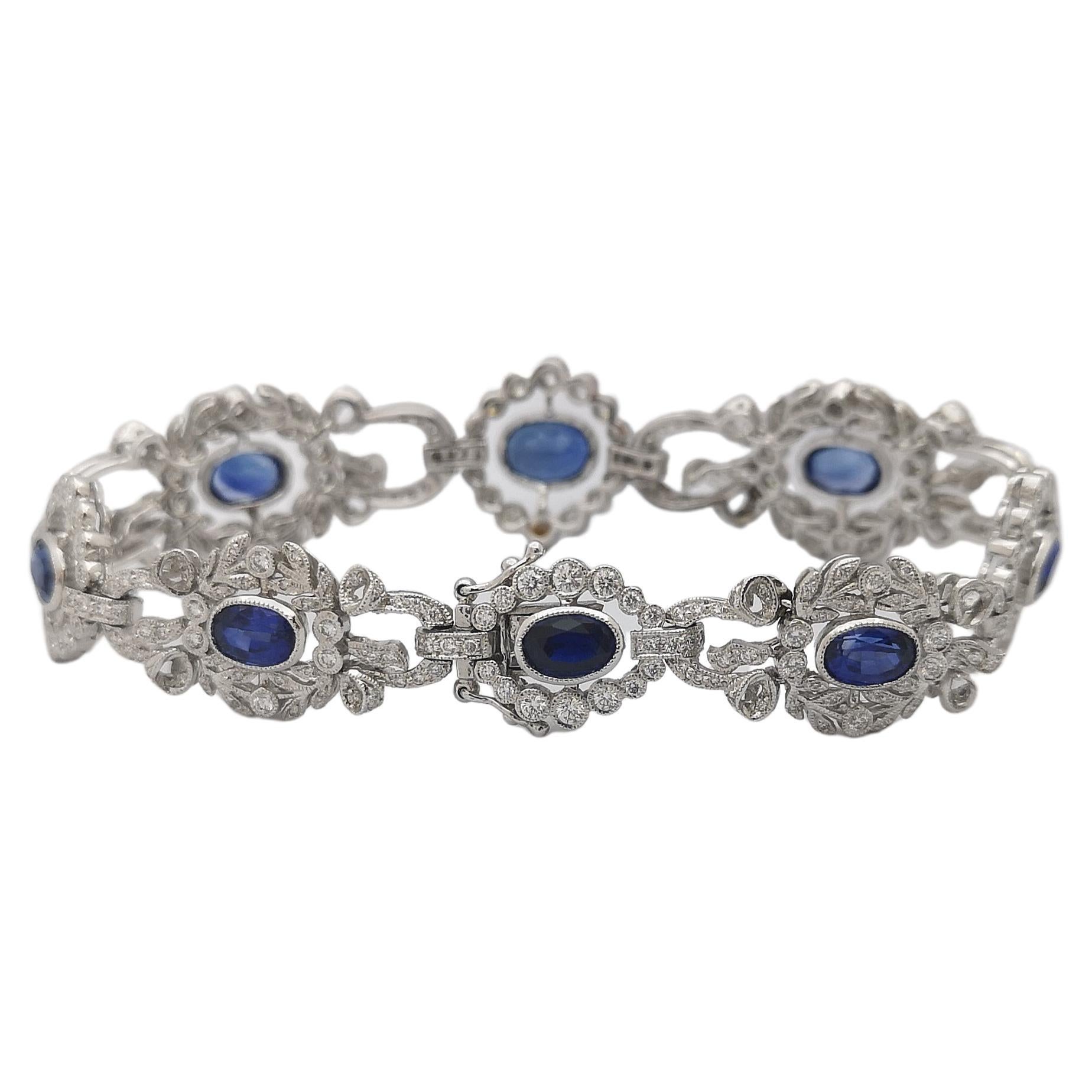  Blue Sapphire with Diamond Bracelet set in 18 Karat White Gold Settings For Sale