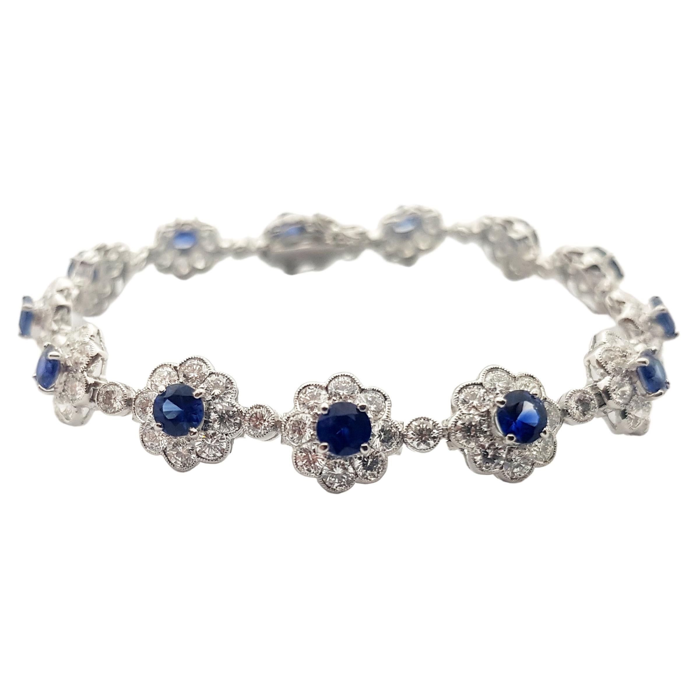 Blue Sapphire with Diamond Bracelet Set in 18 Karat White Gold Settings For Sale