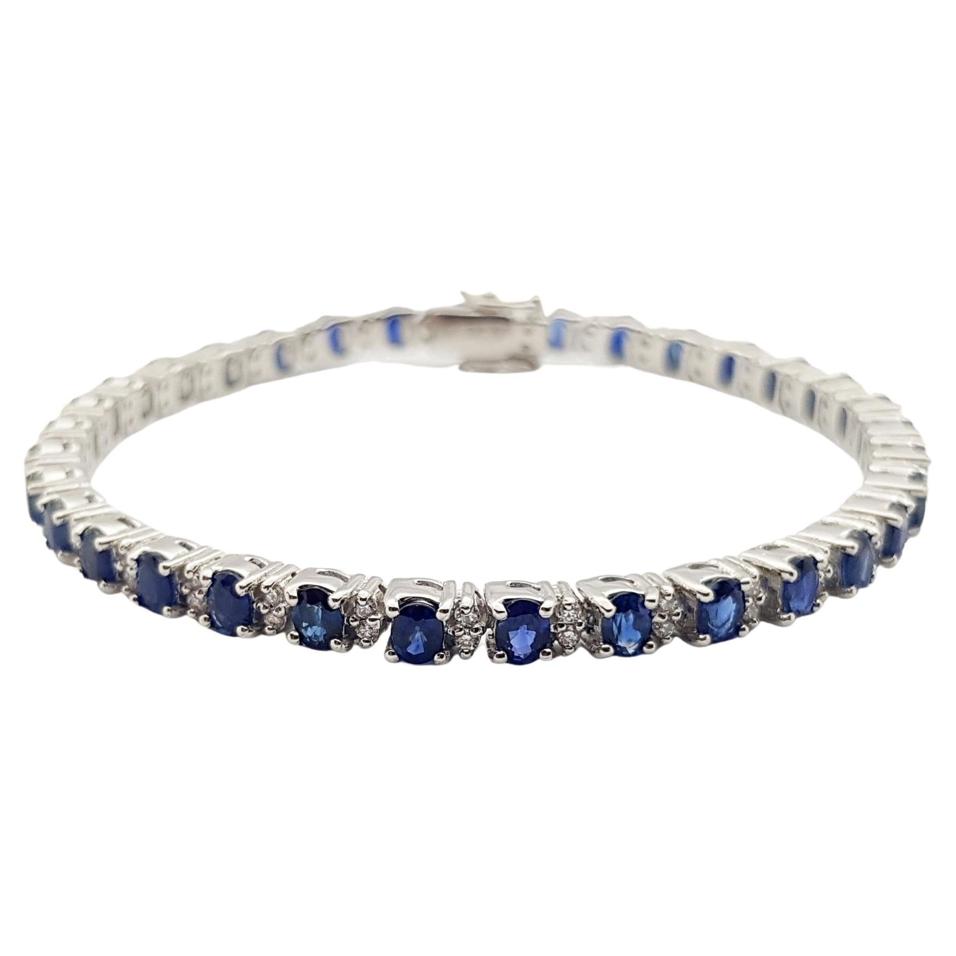 Blue Sapphire with Diamond Bracelet set in 18 Karat White Gold Settings For Sale