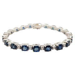 Blue Sapphire with Diamond Bracelet Set in 18 Karat White Gold Settings