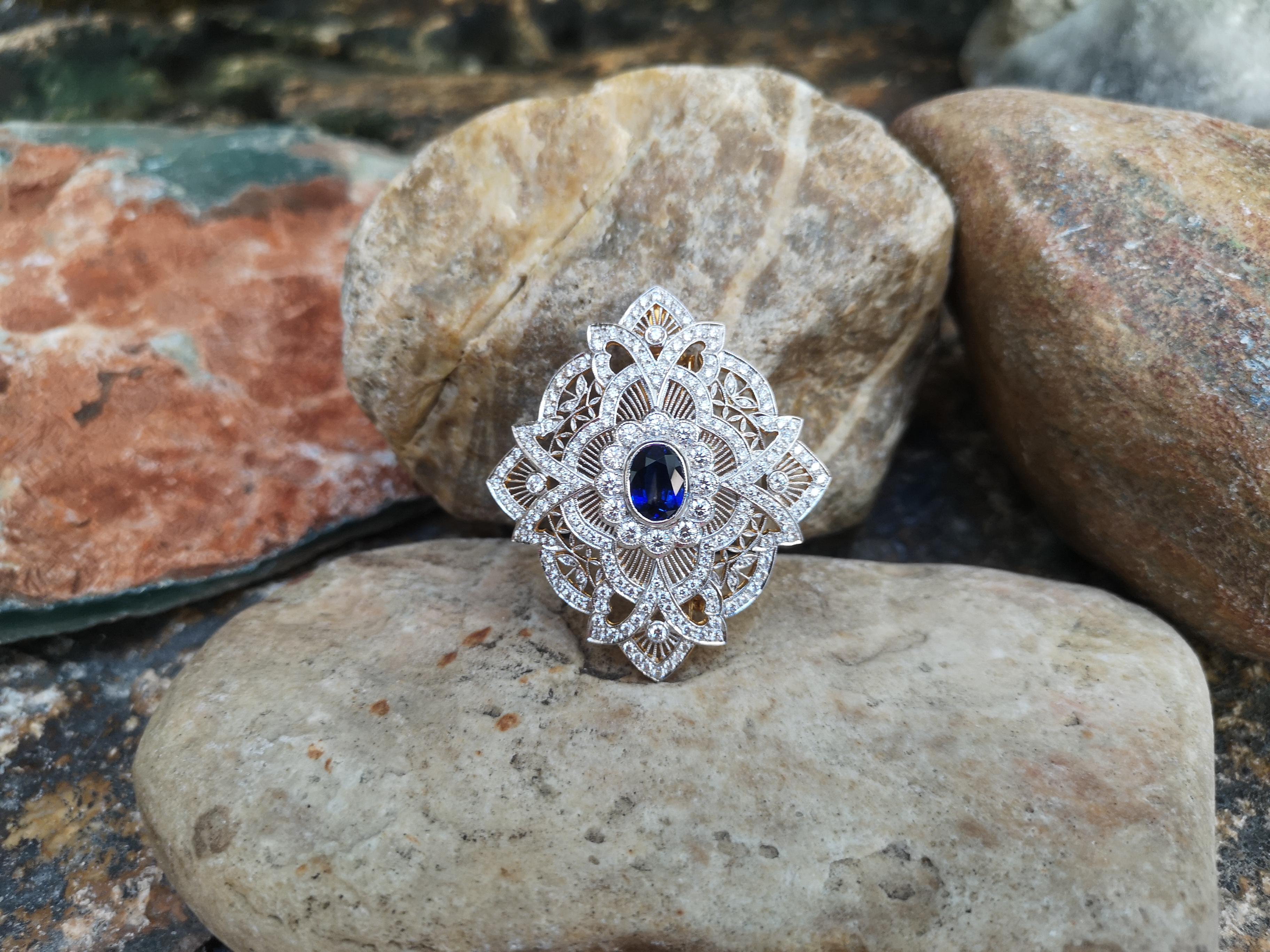 Blue Sapphire with Diamond Brooch/Pendant Set in 18 Karat Gold Settings 1