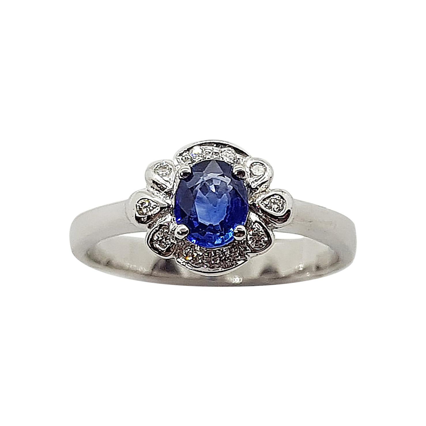Blue Sapphire with Diamond Carat Ring Set in 18 Karat White Gold Settings For Sale