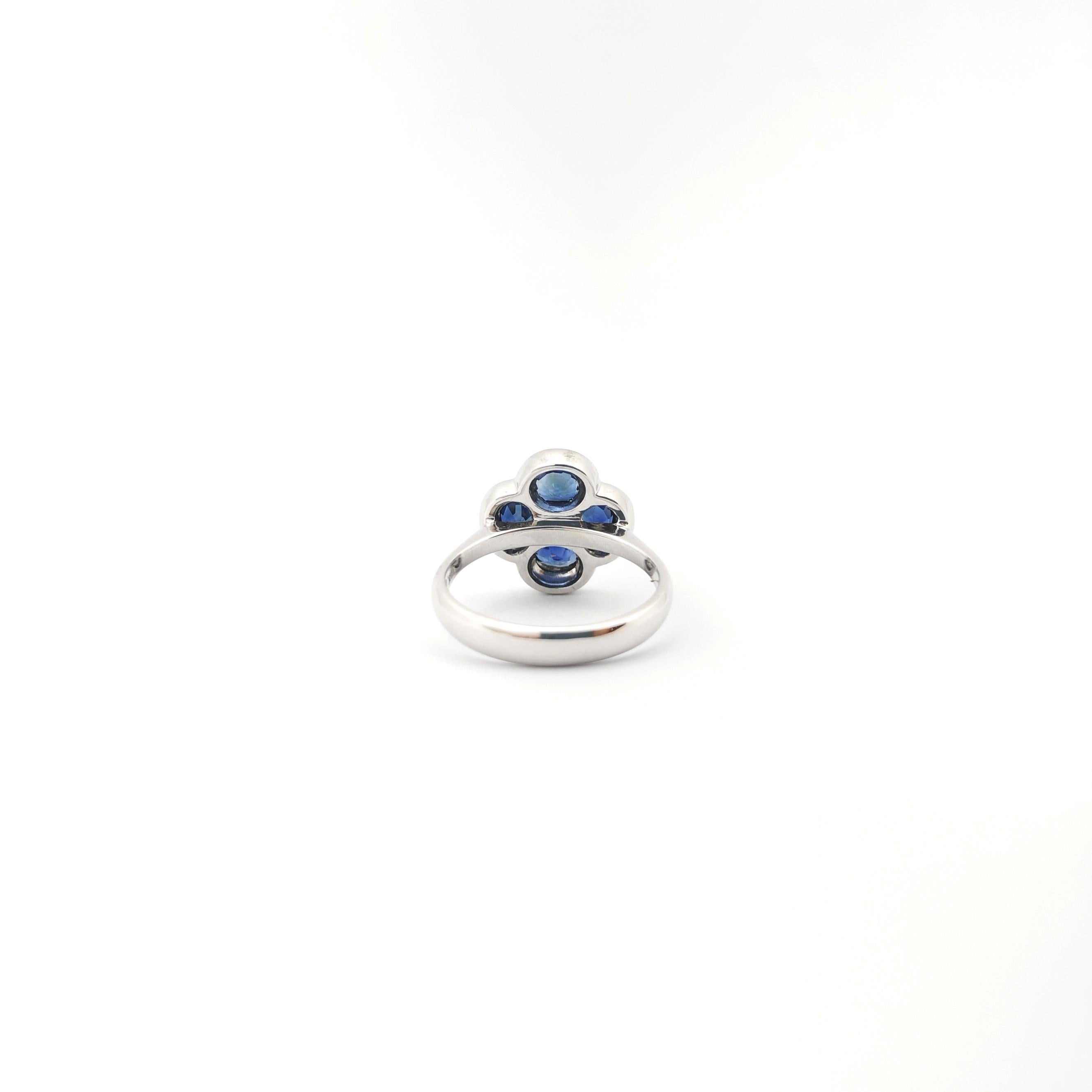 Blue Sapphire with Diamond Clover Ring set in 18K White Gold Settings For Sale 8