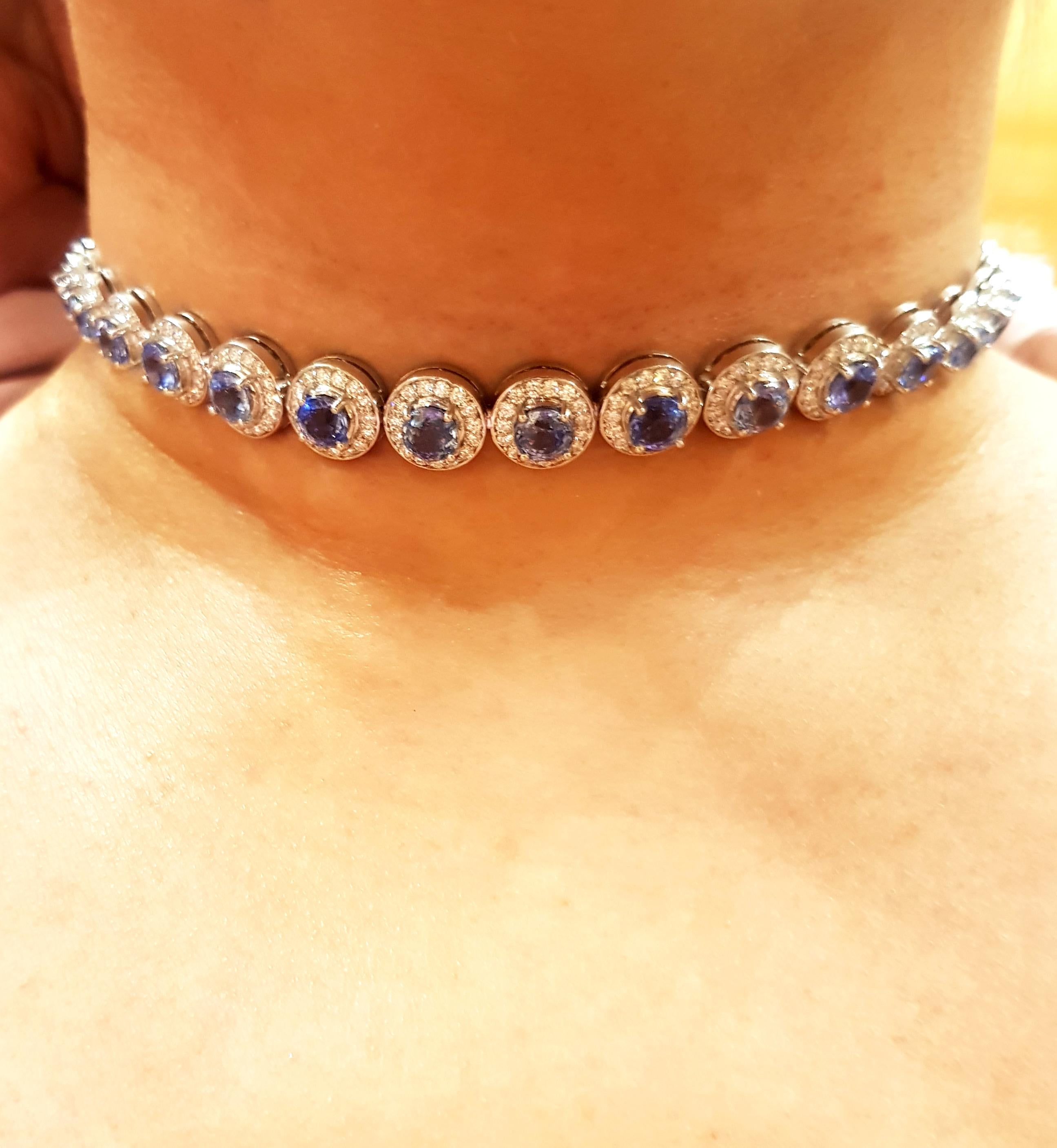 Blue Sapphire with Diamond Convertible Choker/Bracelet set in 18K White Gold For Sale 6