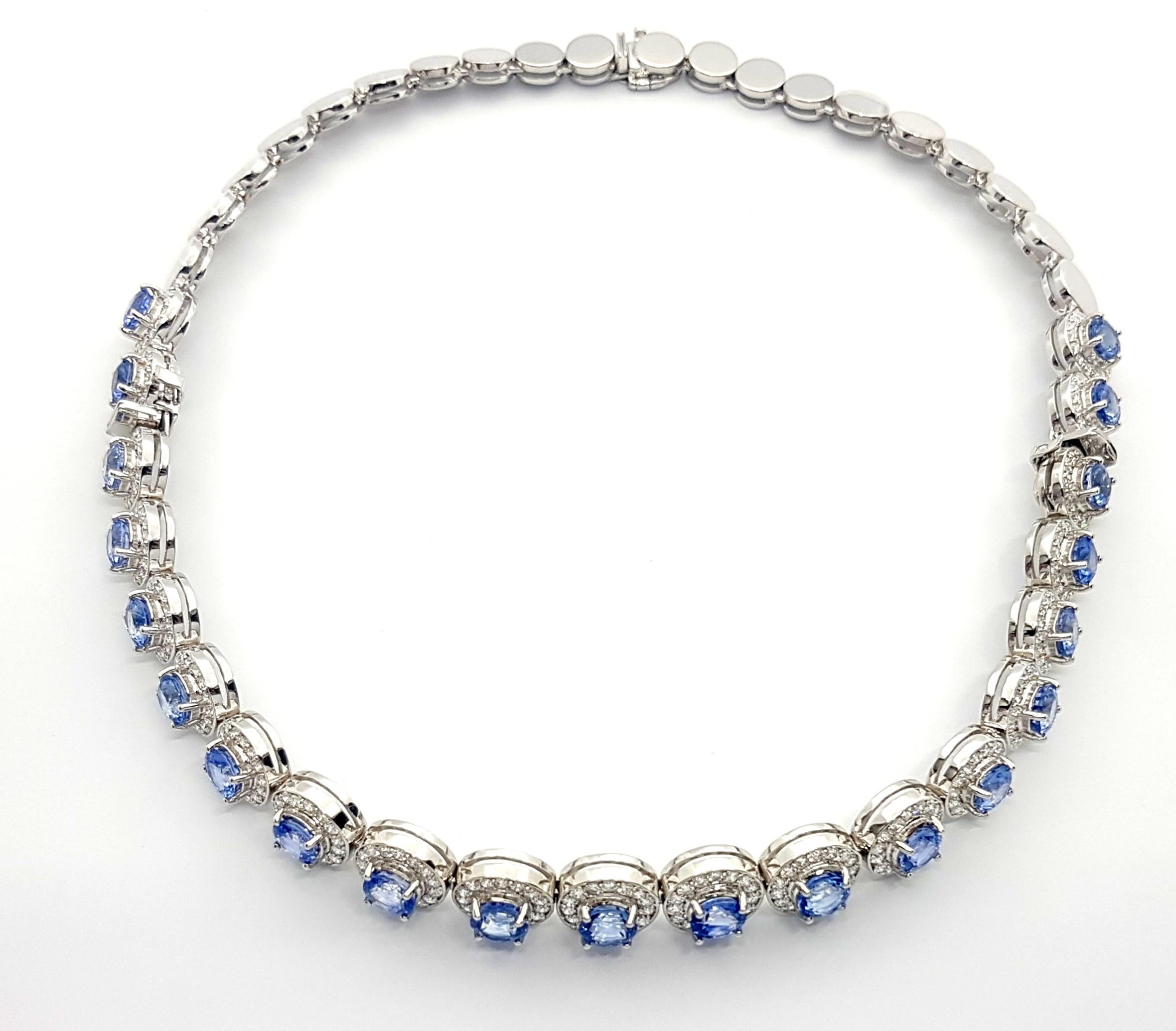 Contemporary Blue Sapphire with Diamond Convertible Choker/Bracelet set in 18K White Gold For Sale