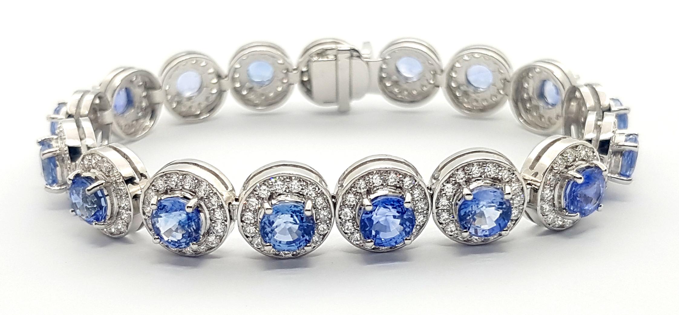 Round Cut Blue Sapphire with Diamond Convertible Choker/Bracelet set in 18K White Gold For Sale