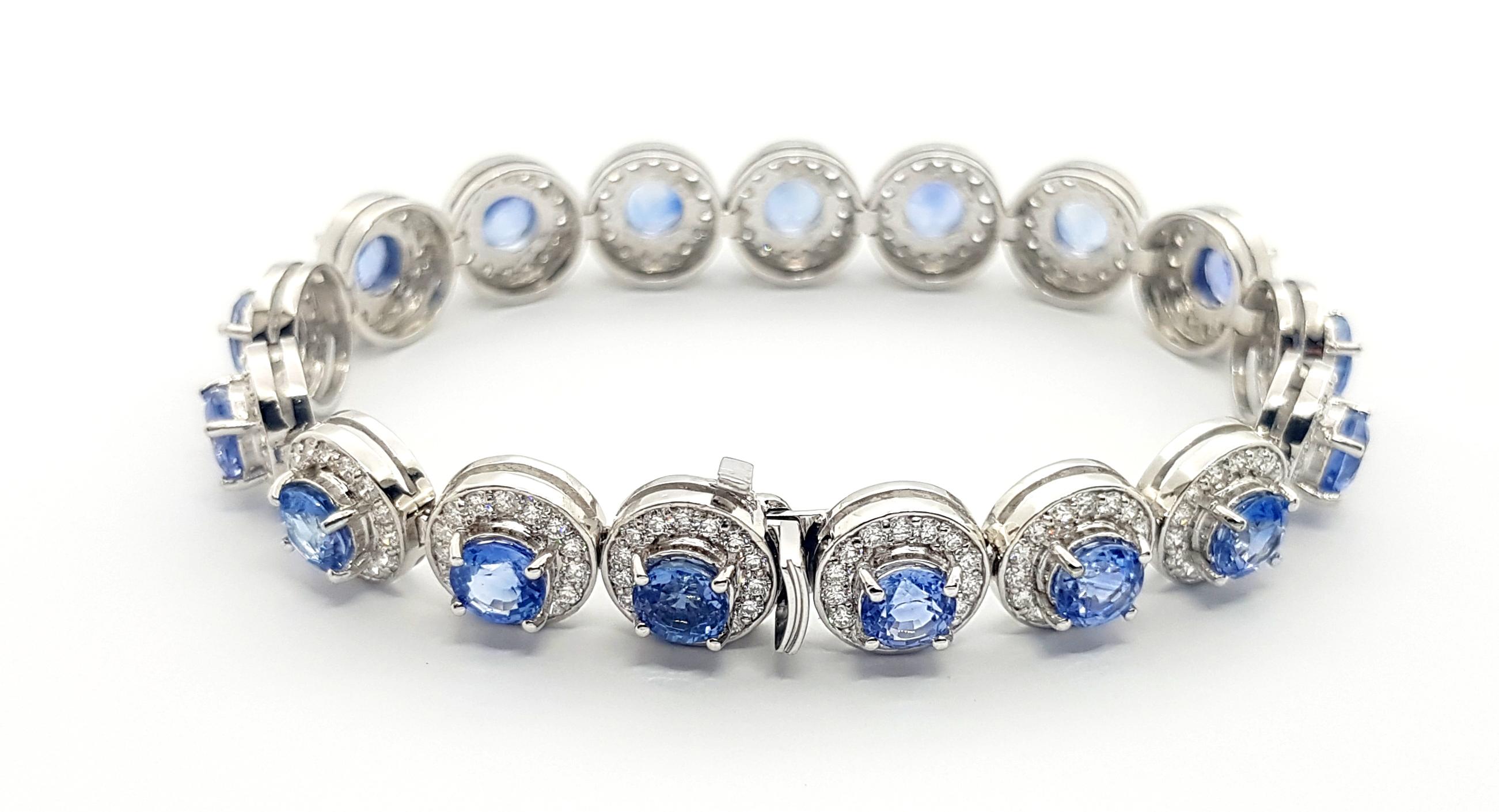 Blue Sapphire with Diamond Convertible Choker/Bracelet set in 18K White Gold In New Condition For Sale In Bangkok, TH