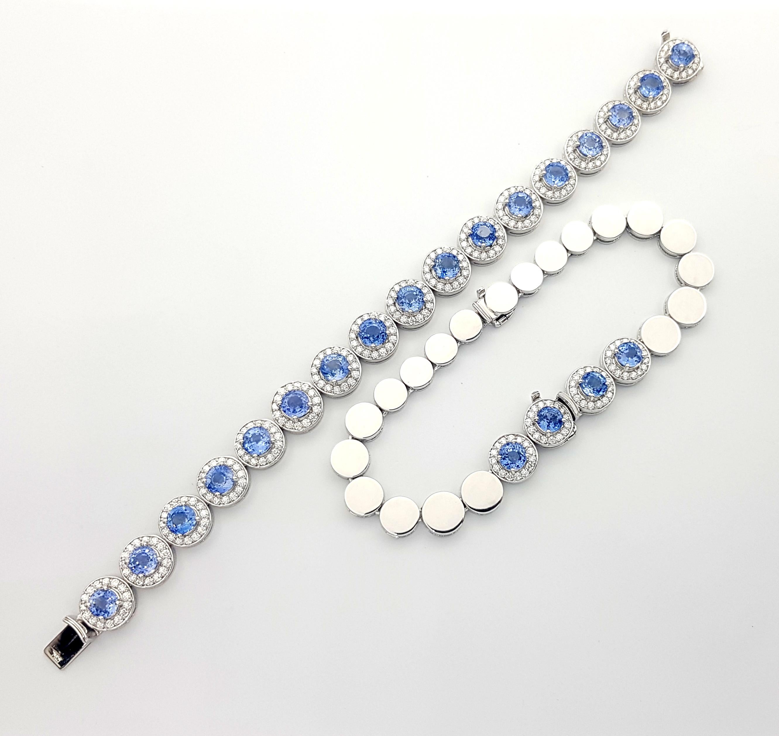 Women's Blue Sapphire with Diamond Convertible Choker/Bracelet set in 18K White Gold For Sale