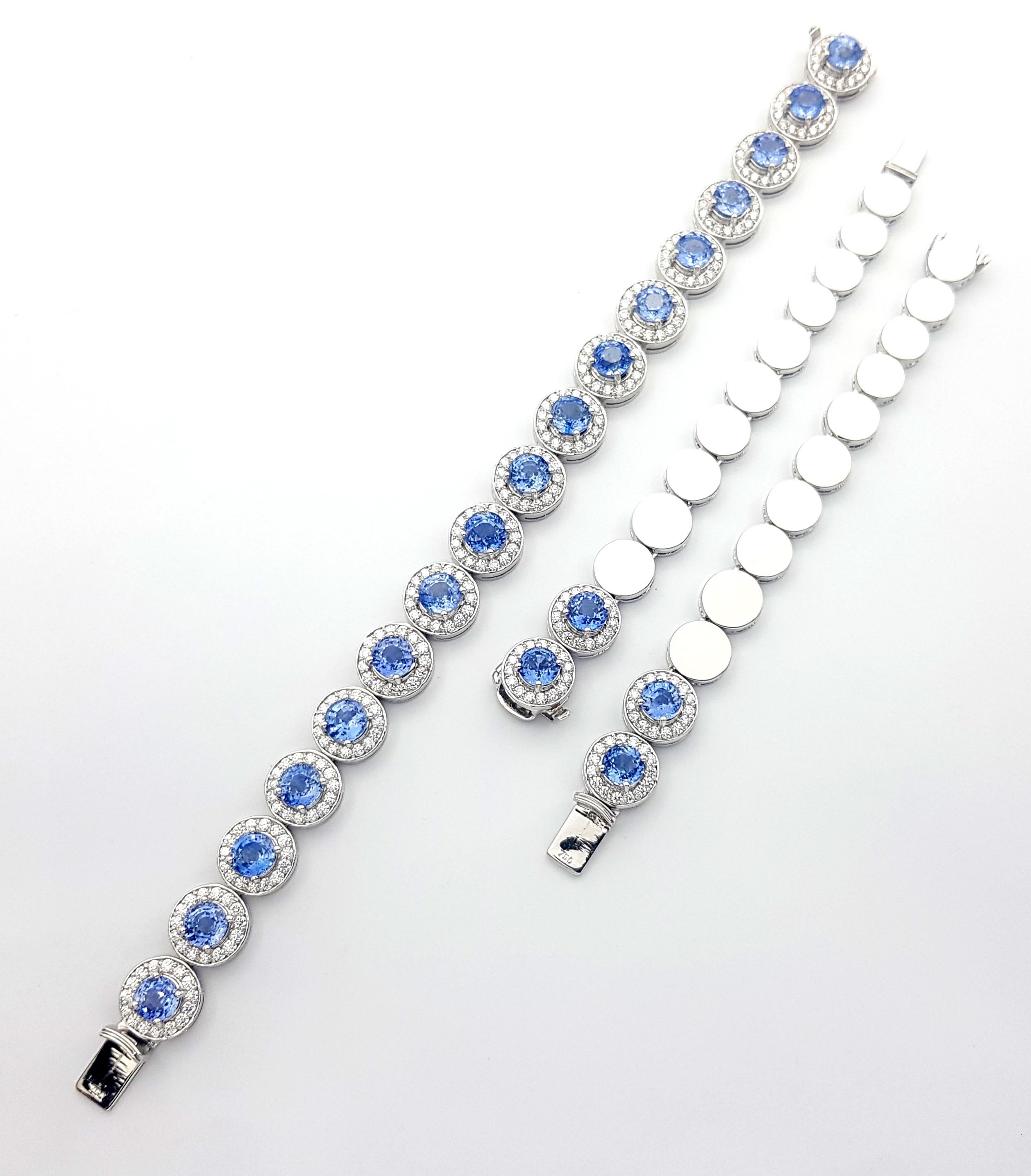 Zaffiro blu e diamante con bracciale/collare convertibile in oro bianco 18 carati in vendita 2
