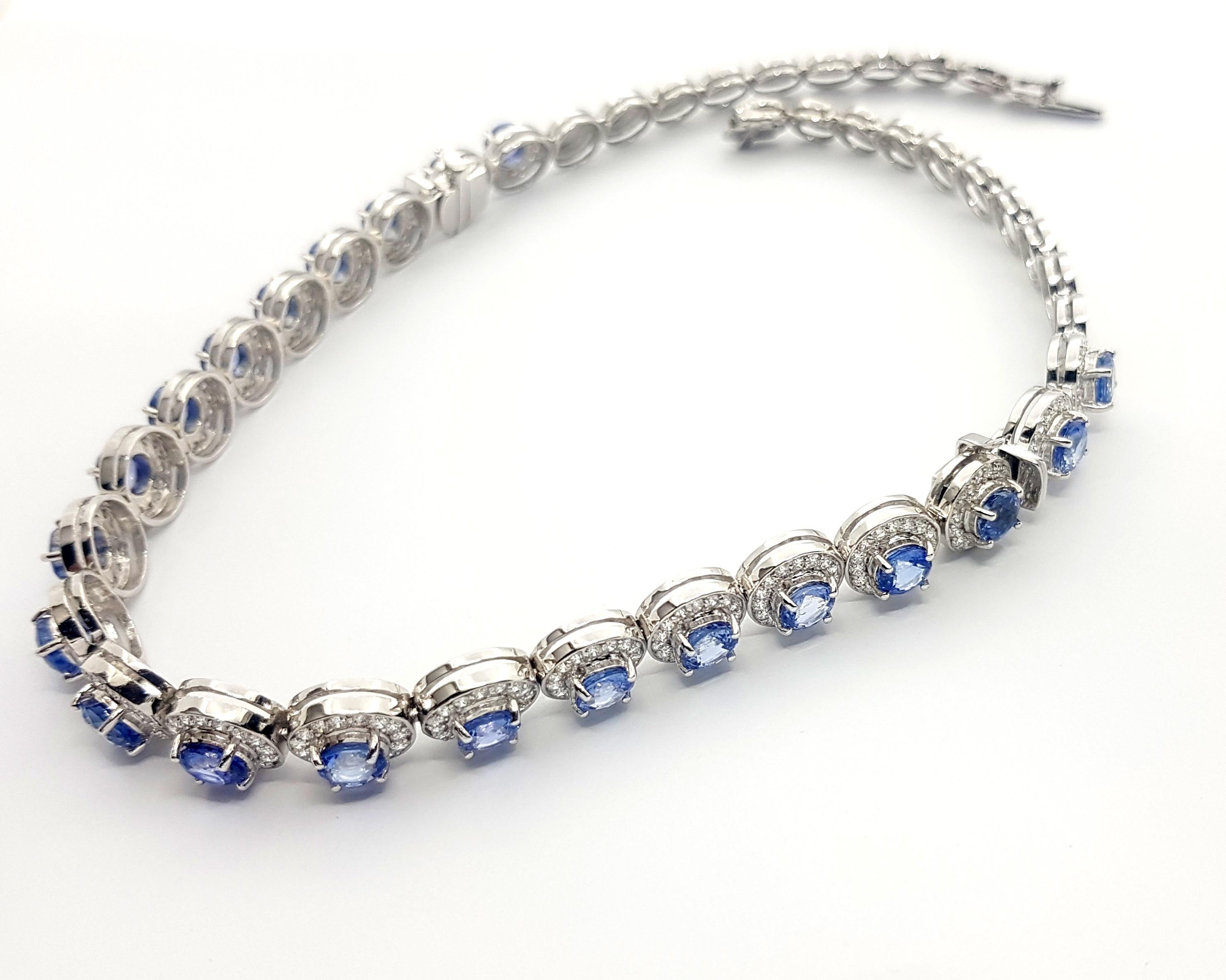 Blue Sapphire with Diamond Convertible Choker/Bracelet set in 18K White Gold For Sale 3
