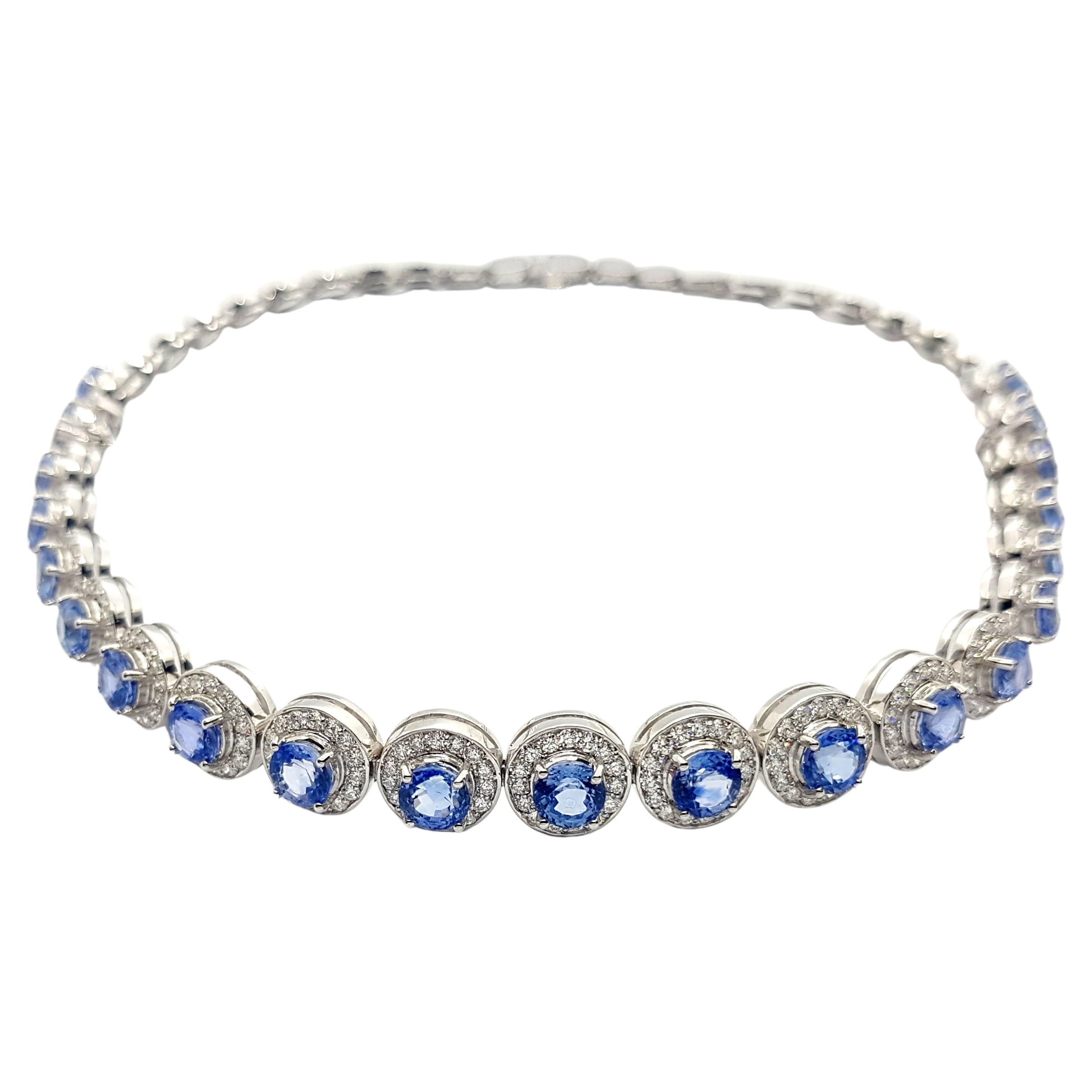 Collier choker/bracelet convertible en or blanc 18 carats avec saphir bleu et diamants