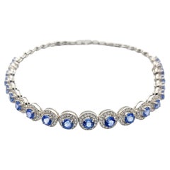 Collier choker/bracelet convertible en or blanc 18 carats avec saphir bleu et diamants