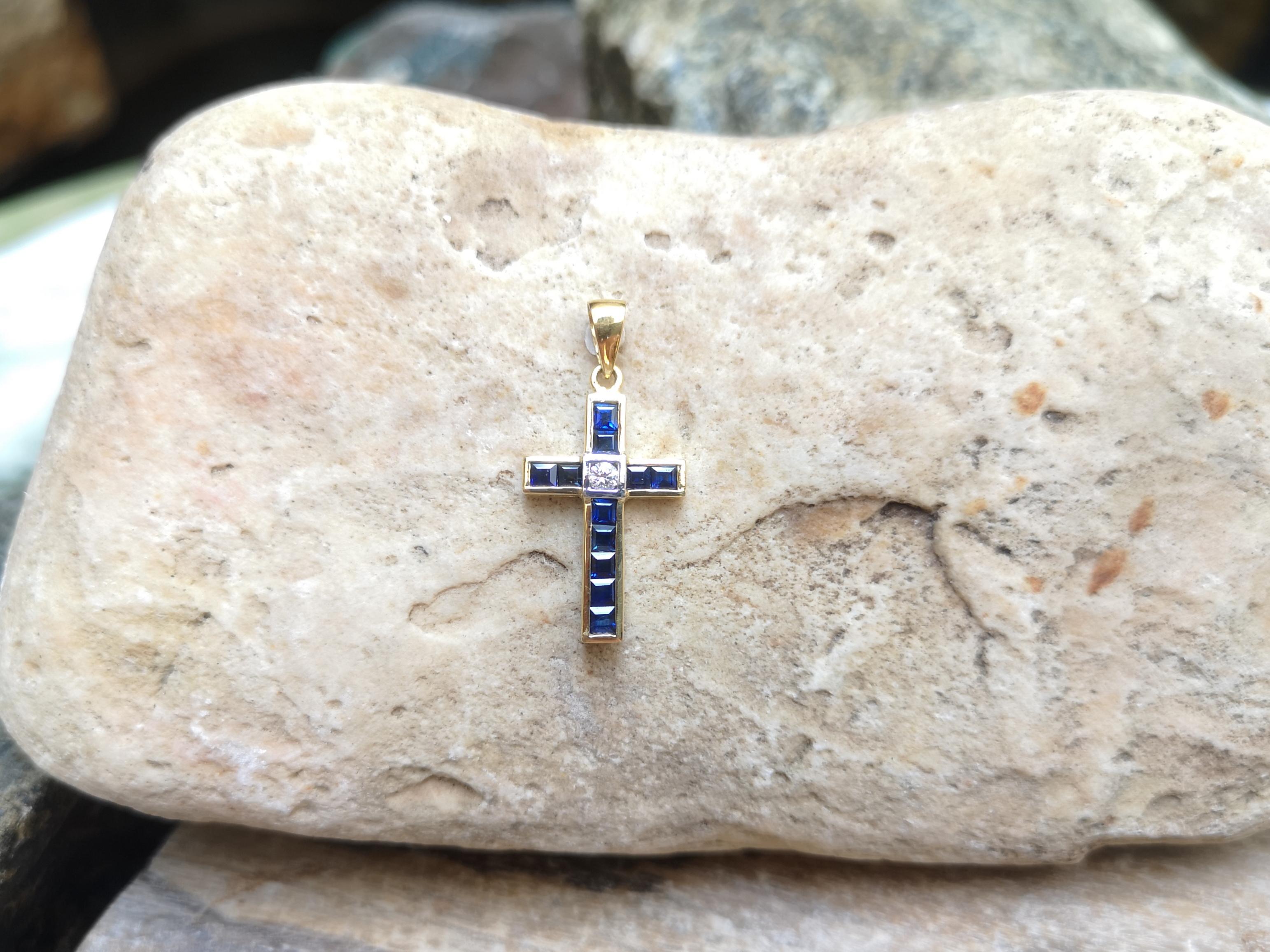 Blue Sapphire with Diamond Cross Pendant Set in 18 Karat Gold Settings 1