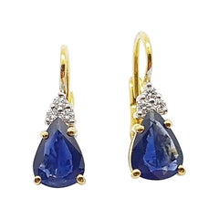 Blue Sapphire with Diamond Earring Set in 18 Karat Gold Settings
