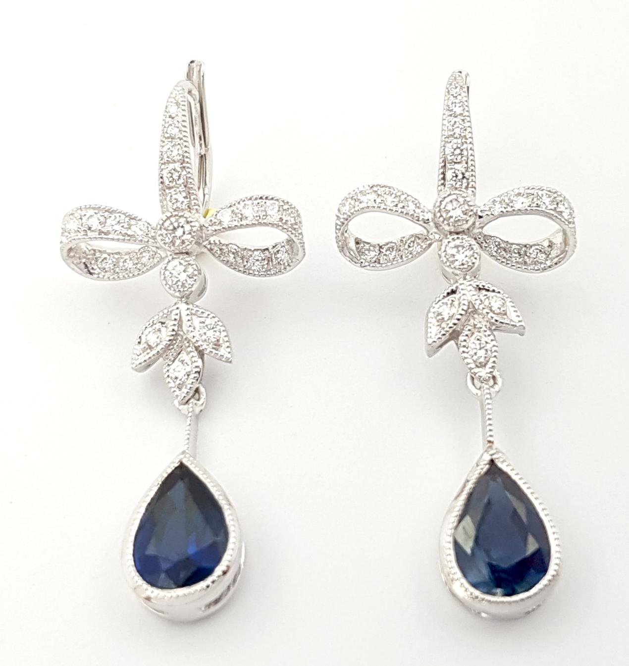 Blue Sapphire 2.15 carats with Diamond 0.48 carat Earring set in 18 Karat White Gold Settings

Width: 1.4 cm 
Length: 3.2 cm
Total Weight: 3.98 grams

